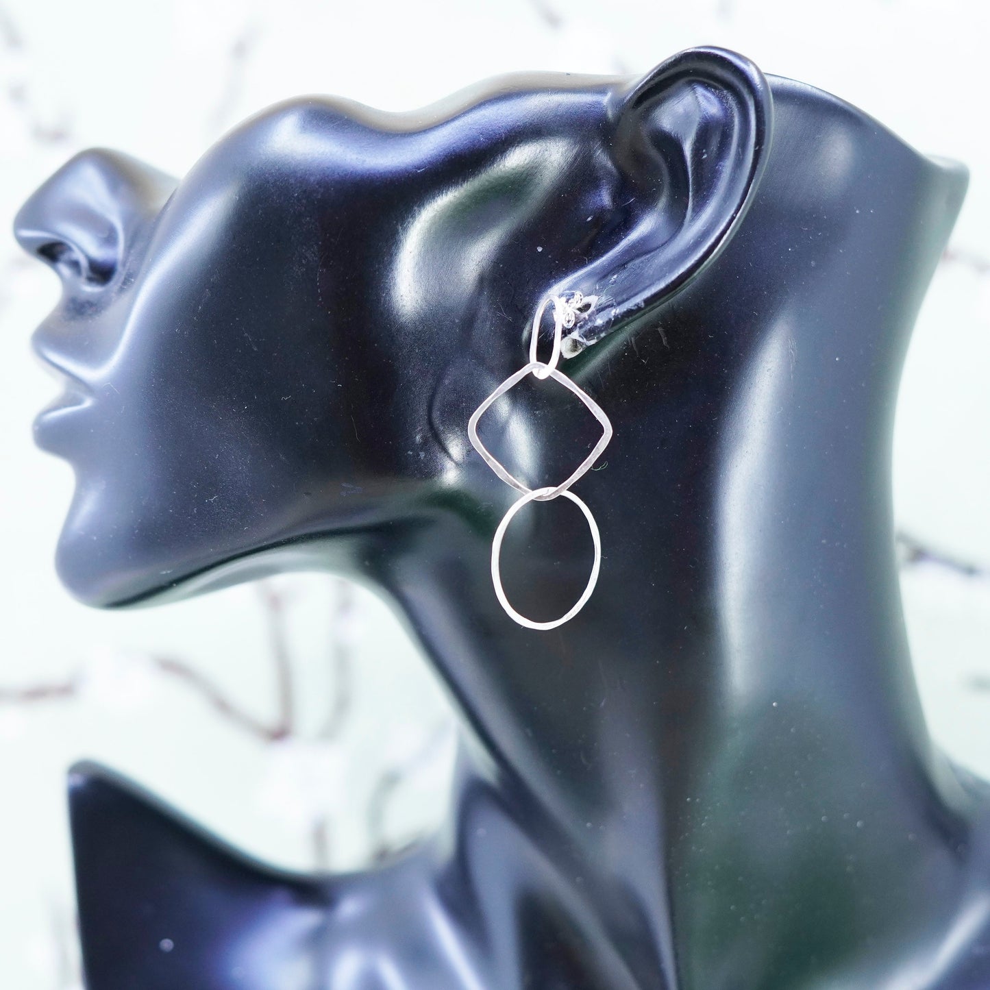 Vintage sterling silver handmade earrings, 925 circles square dangle