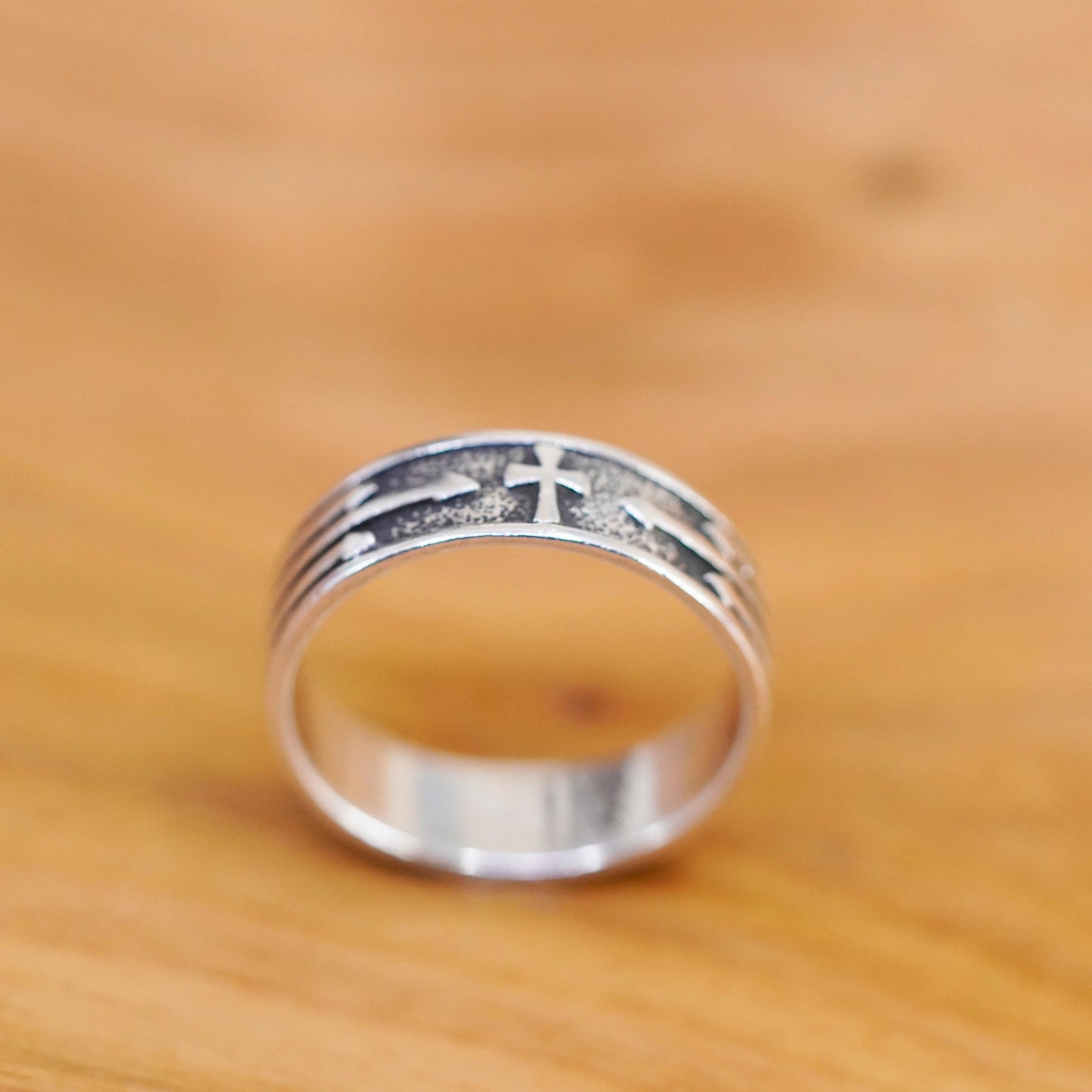 size 11.5, vintage PSCL Sterling silver handmade ring, 925 cross band