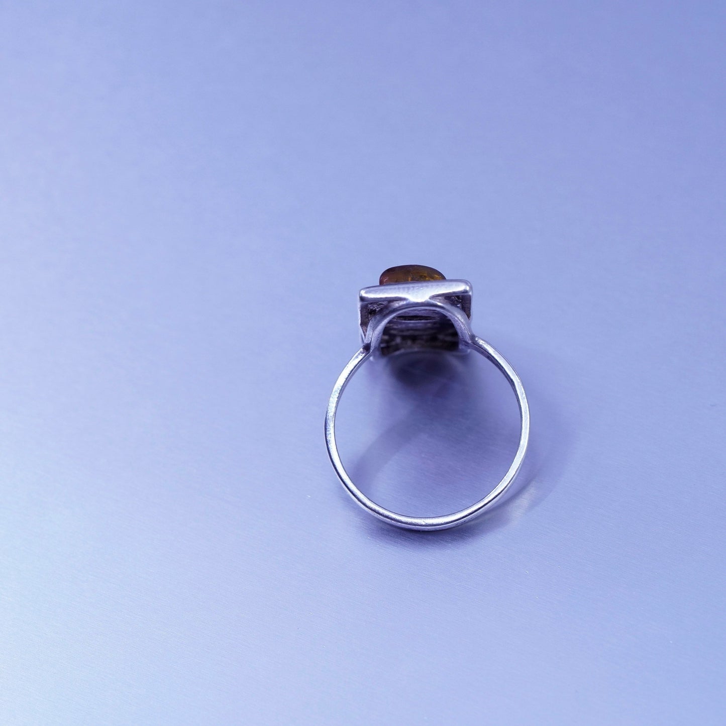 Size 8.5, vintage Sterling 925 silver handmade ring with Amber