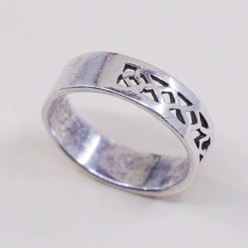 Sz 6.75, Vtg Sterling Silver Handmade Ring, 925 Silver Band W/ filigree