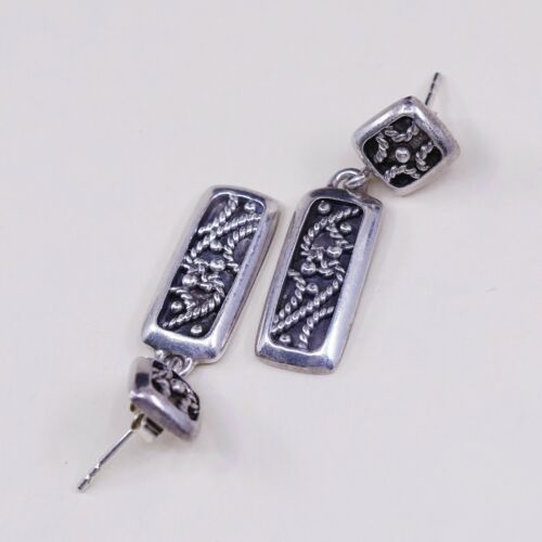 Vtg NWS Sterling Silver Handmade Earrings, 925 Tag Dangles W/ Rope N Beads