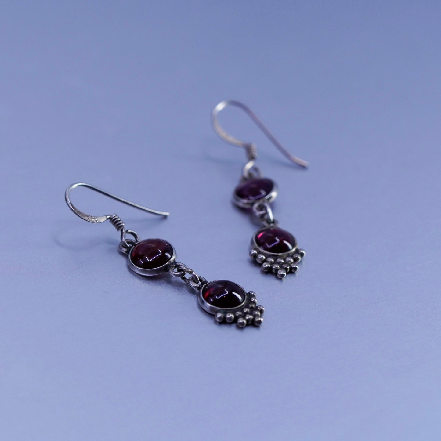 Vintage Sterling 925 silver handmade earrings with garnet and beads