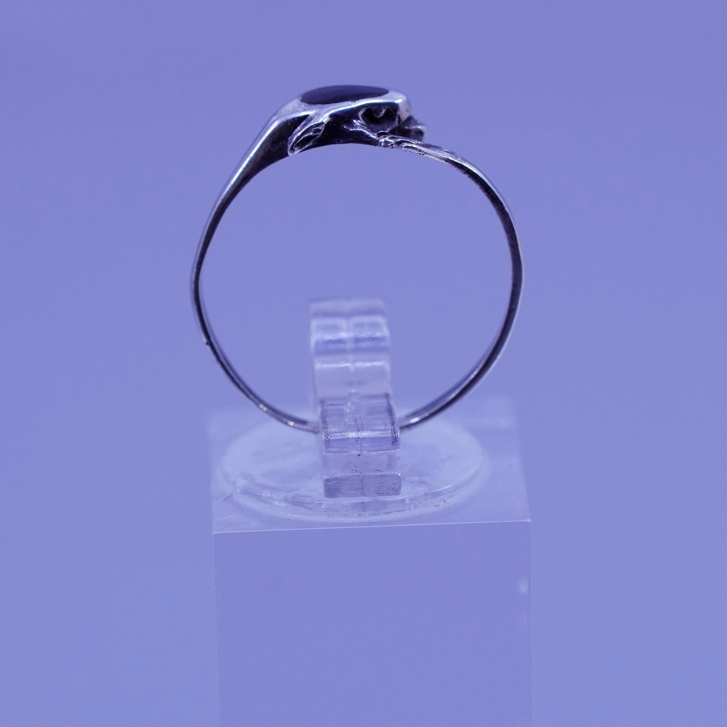 Size 8, vintage modern Sterling 925 silver handmade dolphin ring with obsidian