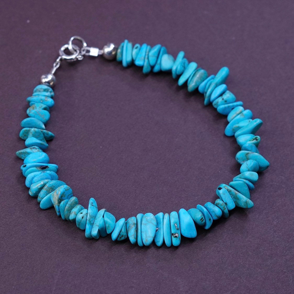 7", vtg Sterling silver handmade bracelet, turquoise beads bracelet