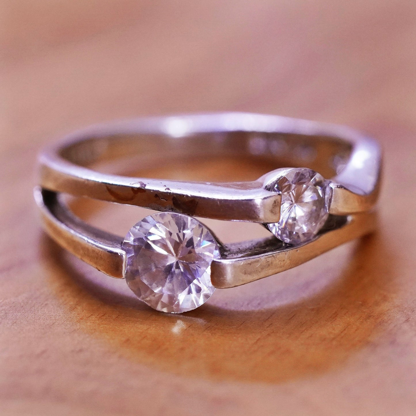 Size 7, vintage Sterling silver handmade ring, 925 engagement band with cz