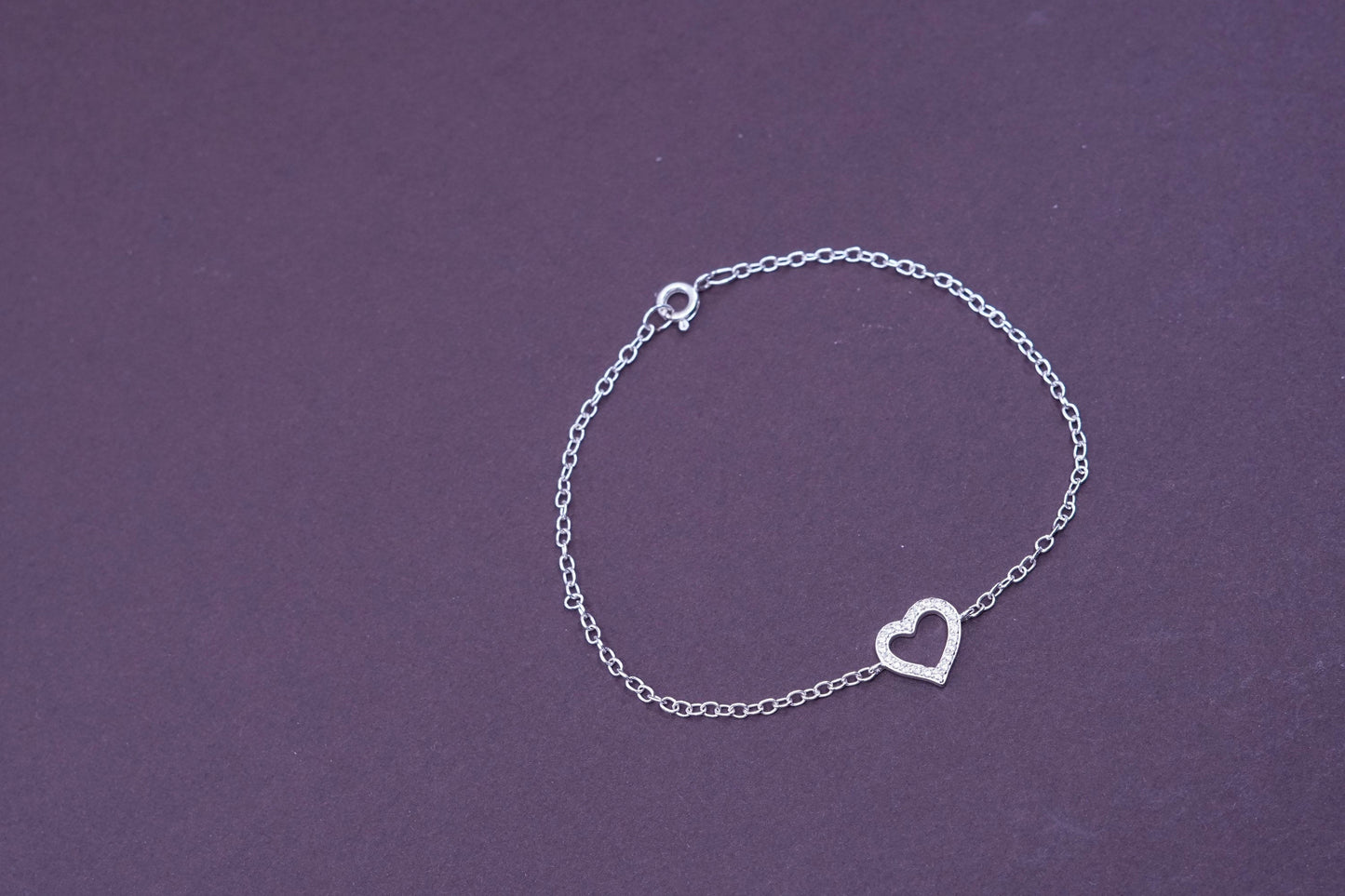 7.75”, Sterling silver handmade charm bracelet, 925 circle chain w/ Cz heart