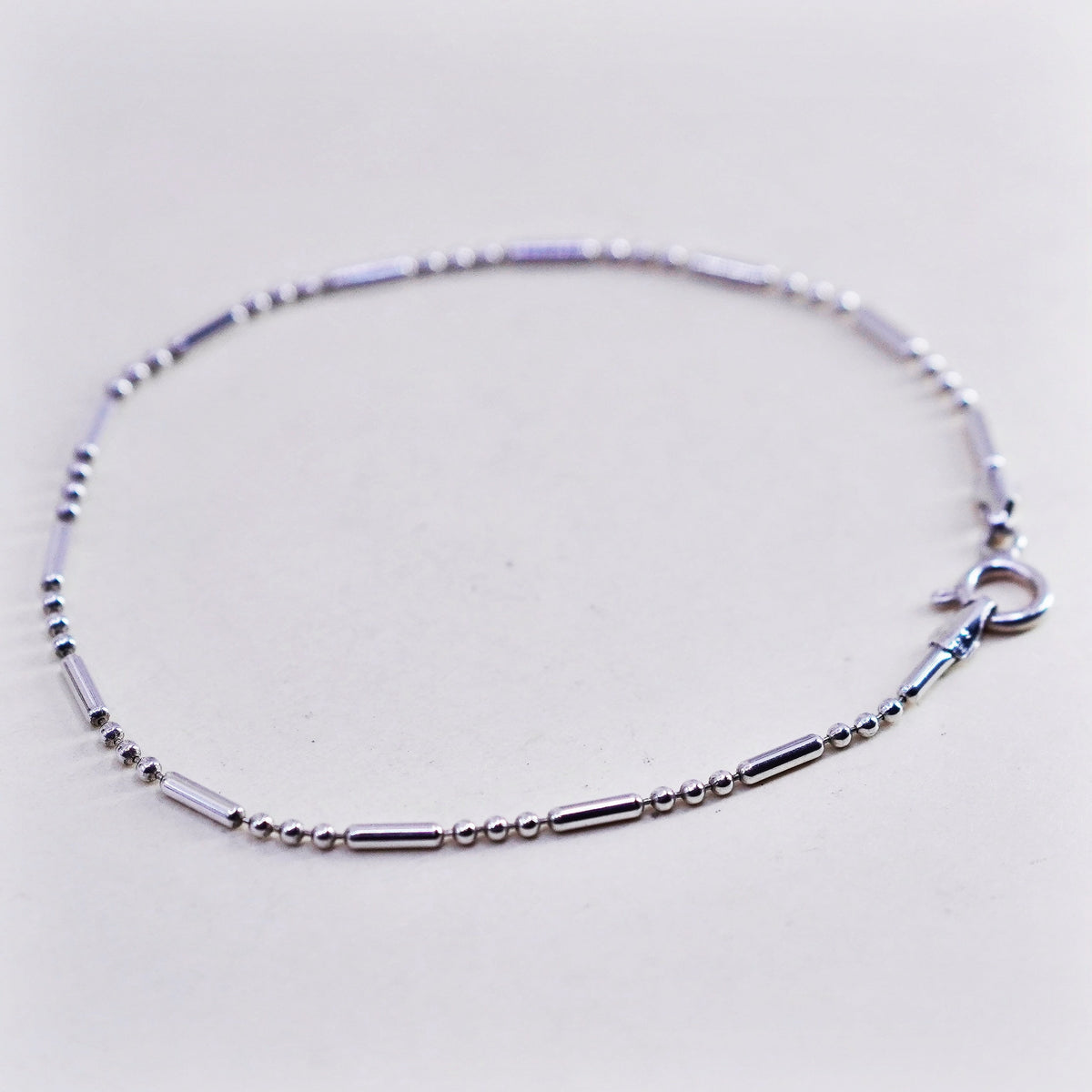 7”, 1mm, Vintage sterling silver bracelet, 925 beads with bar chain