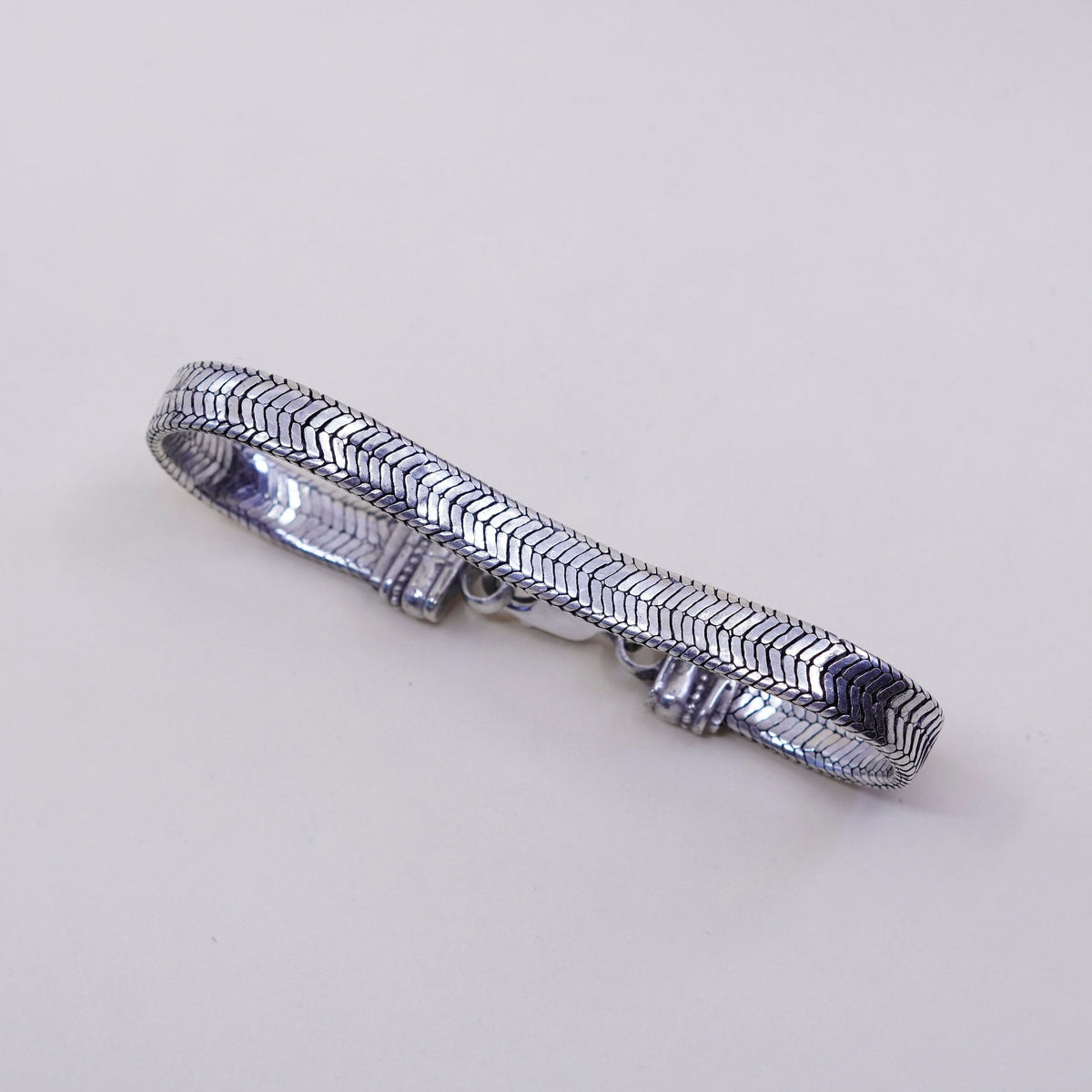 8.5”, 9mm, vintage Sterling silver bracelet, bold 925 flatten snake chain