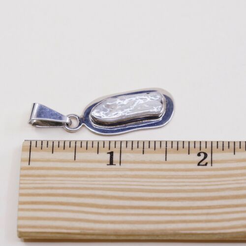 Vtg Handmade Sterling Silver 925 Pendant, Solid 925 Silver W/ Long Pearl