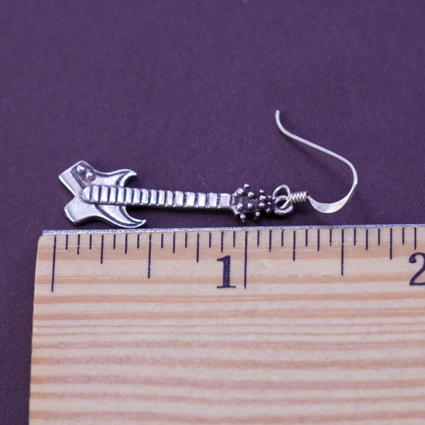 Vintage Sterling silver handmade earrings, 925 Electric guitar