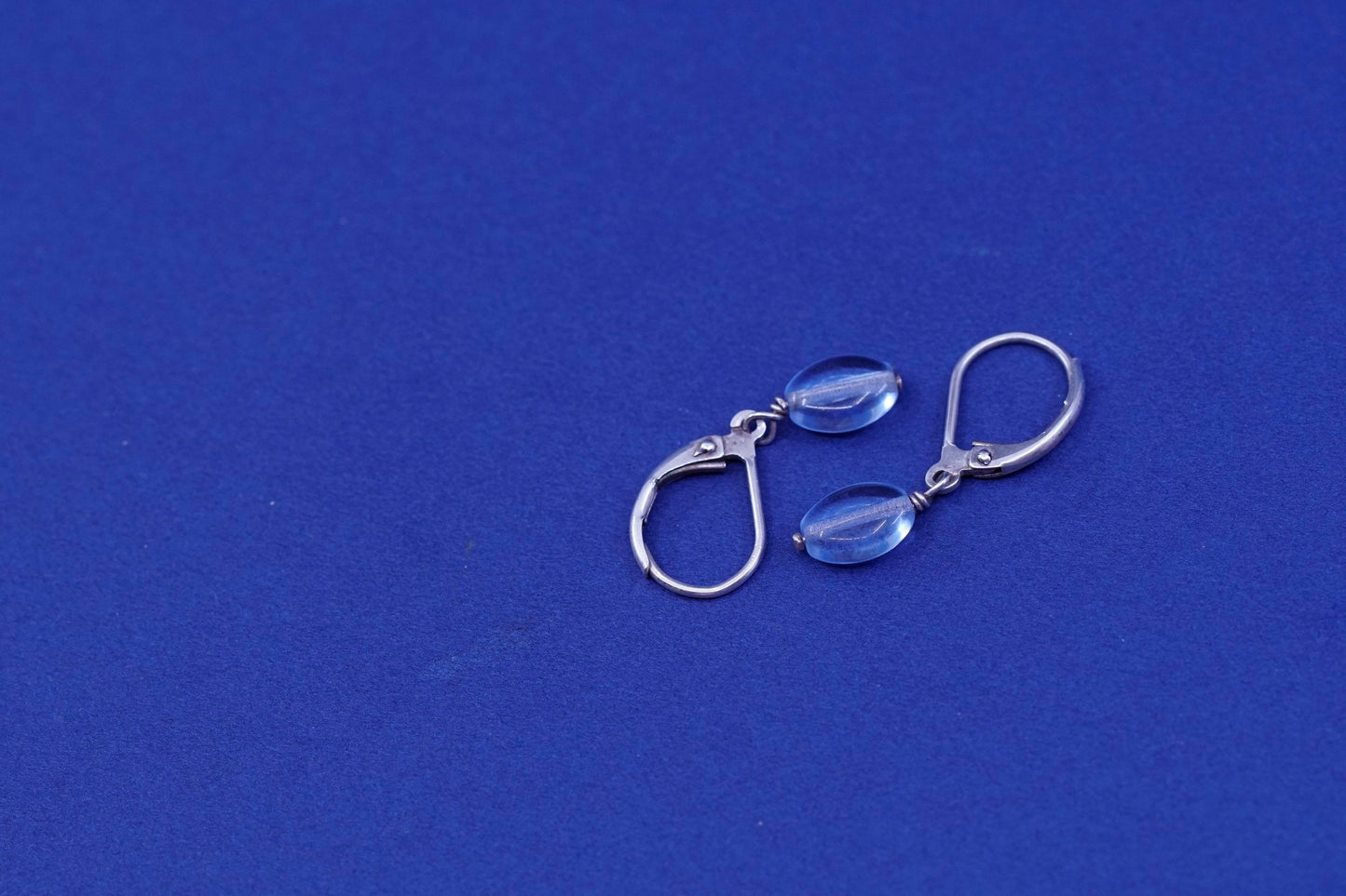 Vintage sterling 925 silver handmade earrings with blue crystal Dangles