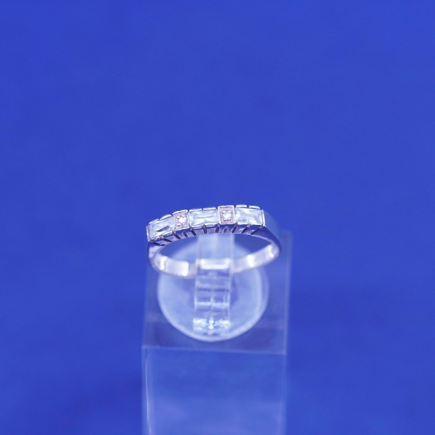 Size 5.25, vintage Sterling 925 silver handmade ring, 925 wedding band with Cz