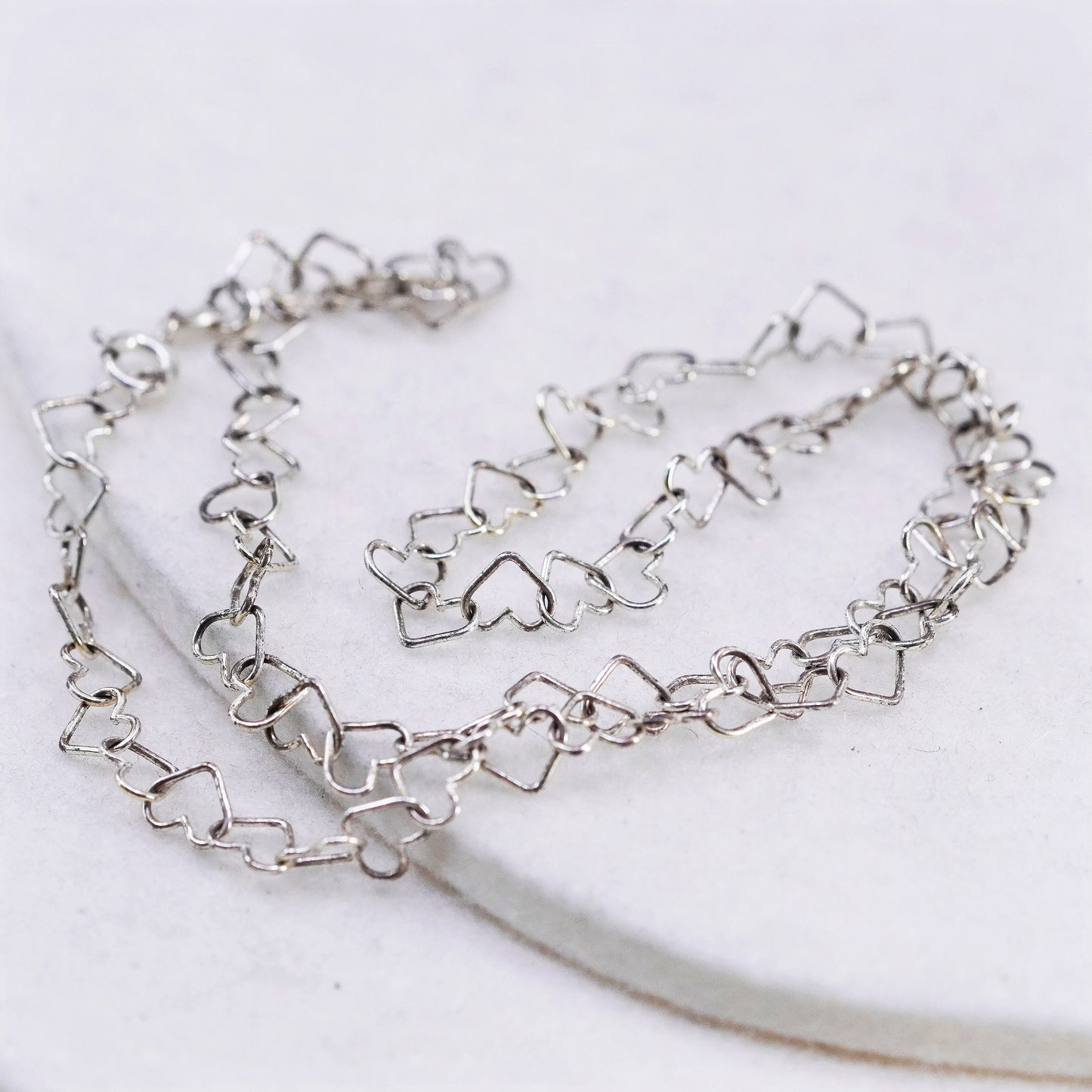 16” 7mm, vintage Italy Sterling 925 silver heart link chain necklace