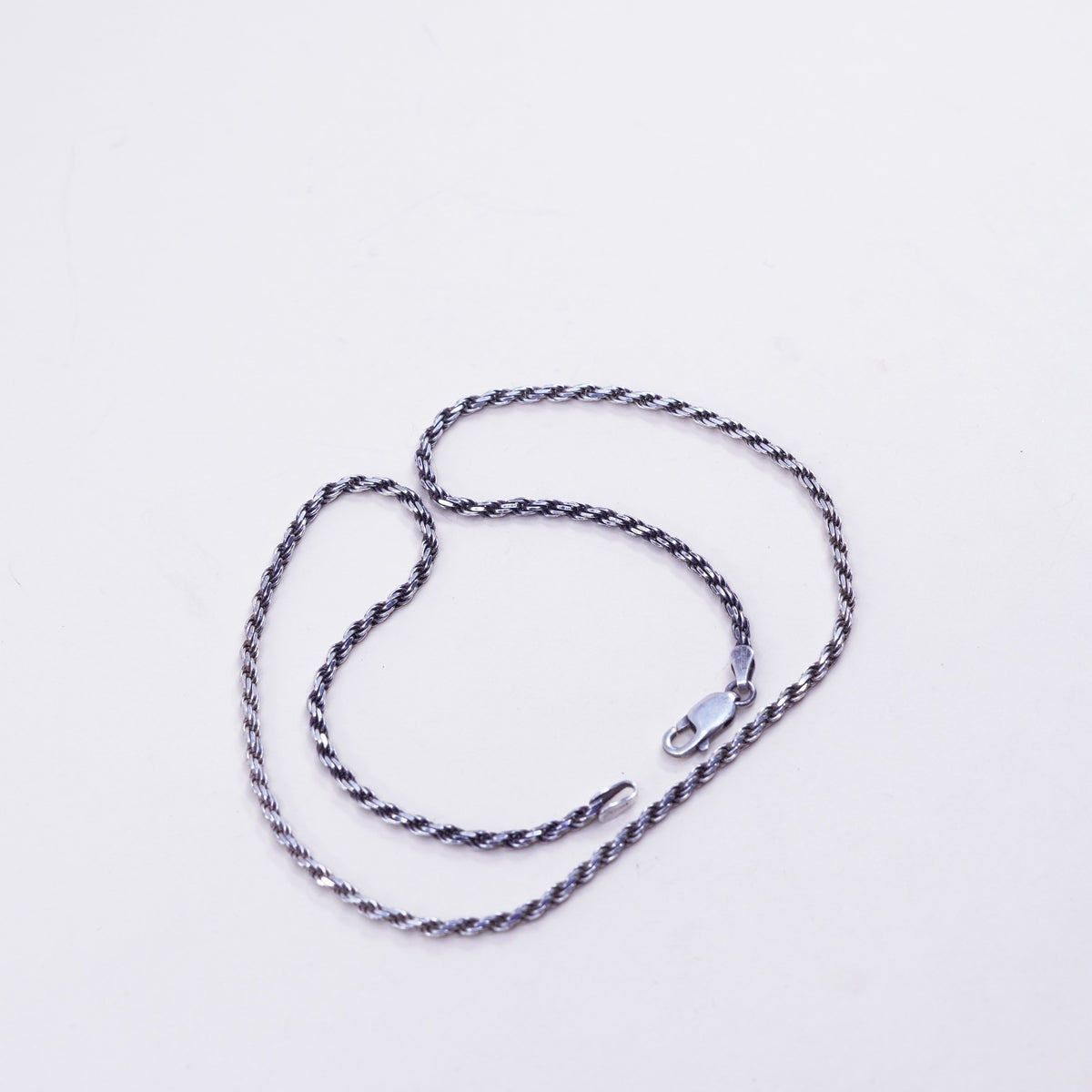 16” 2mm, vintage sterling silver necklace, 925 diamond rope chain