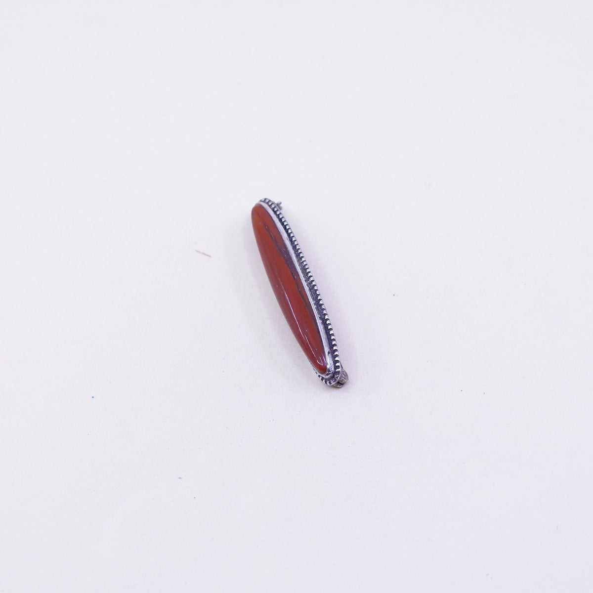 Vintage sterling silver handmade brooch, 925 bar with jasper and beads around