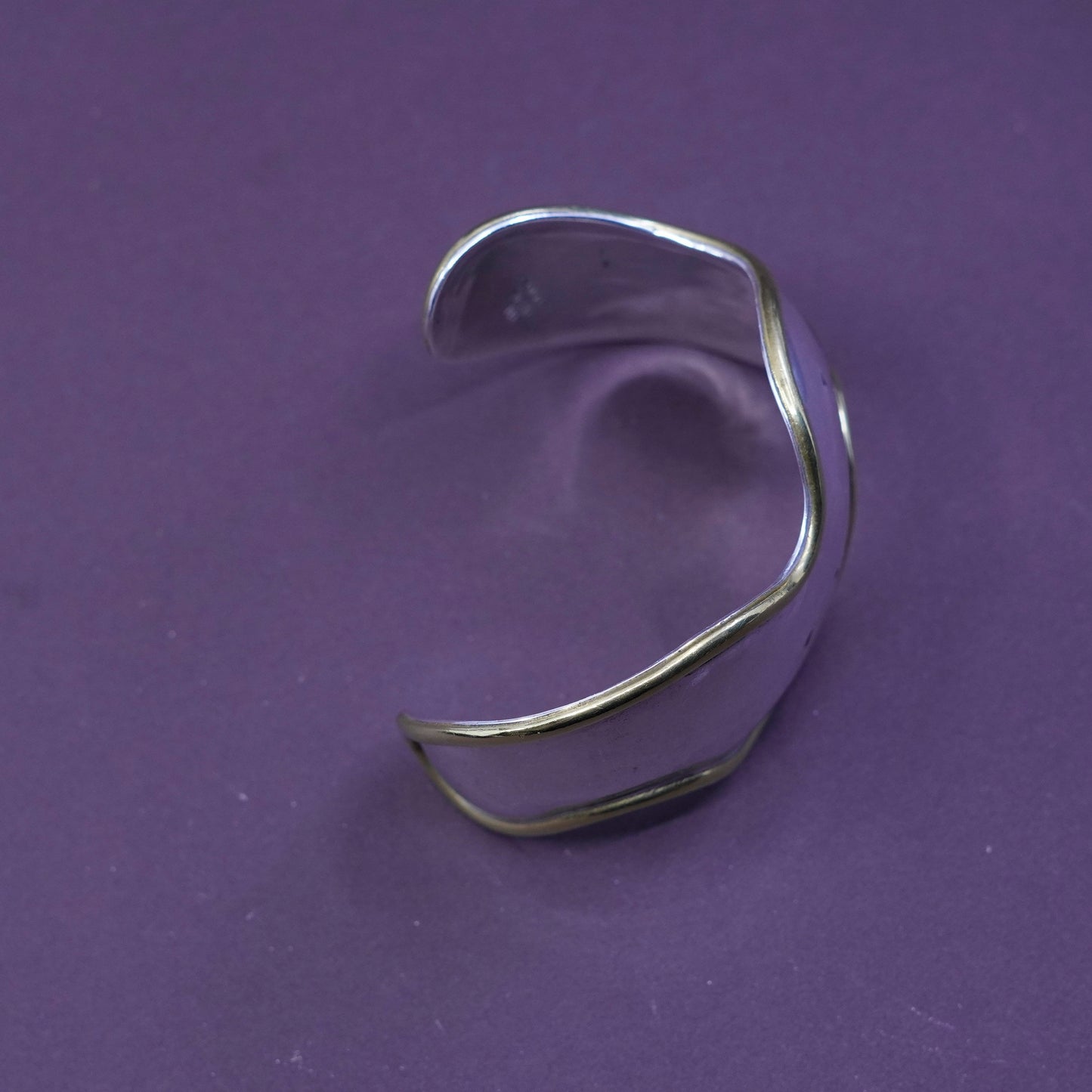 6.25”, mexico two tone Sterling silver handmade bracelet, 925 cuff brass trim
