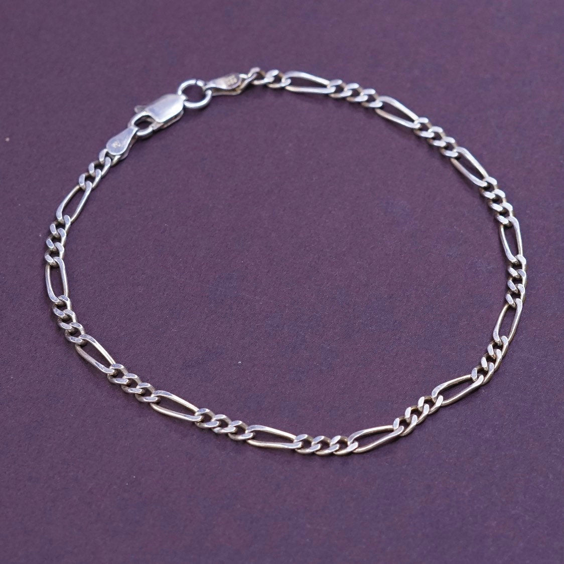 7.75", 3mm, italy HCT Sterling silver handmade bracelet, 925 figaro chain