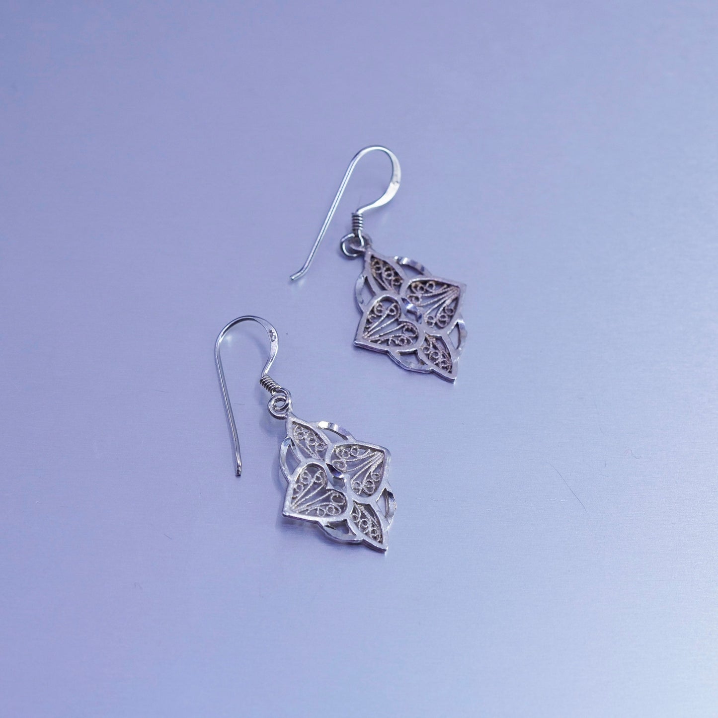 Vintage Sterling 925 silver handmade filigree earrings