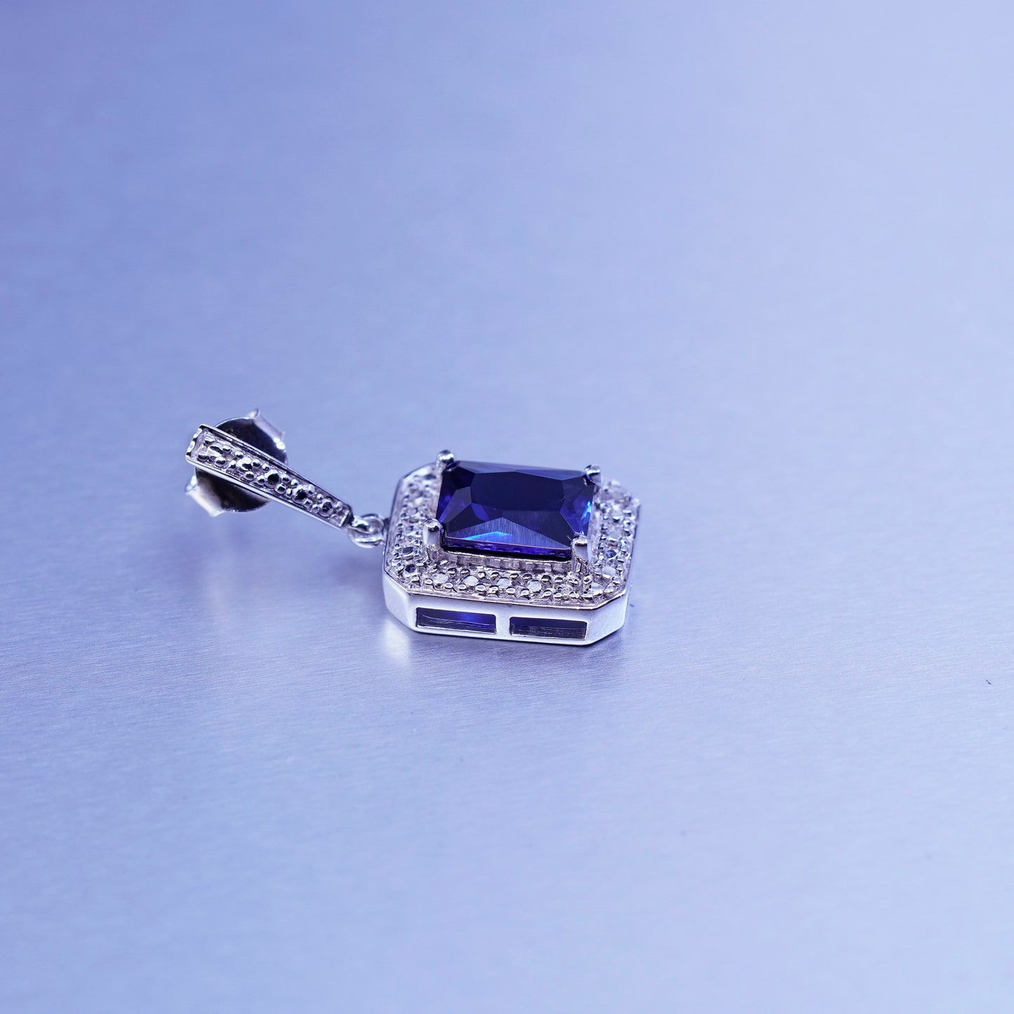 Vintage Sterling 925 silver handmade square earrings with sapphire and diamond