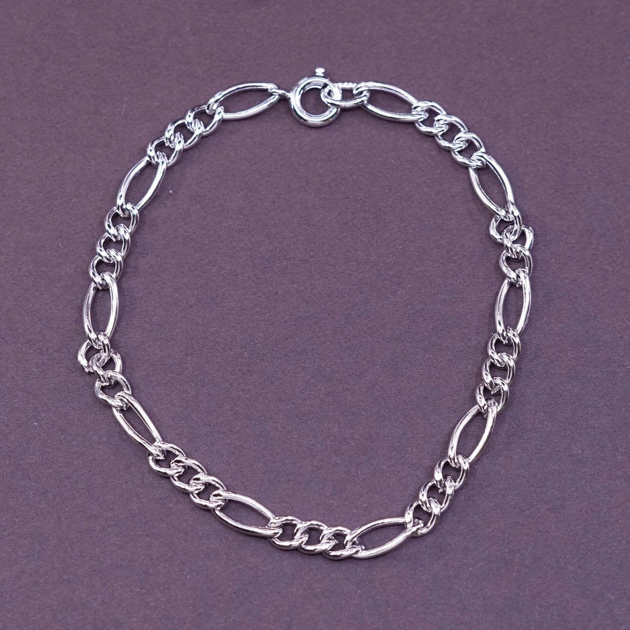 7", 5mm, Sterling silver handmade bracelet, italy 925 figaro chain
