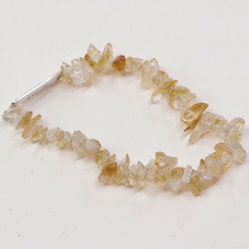 Vtg Elastic Bracelet W/ Sterling 925 Silver Tag Engraved Peace N Citrine Beads