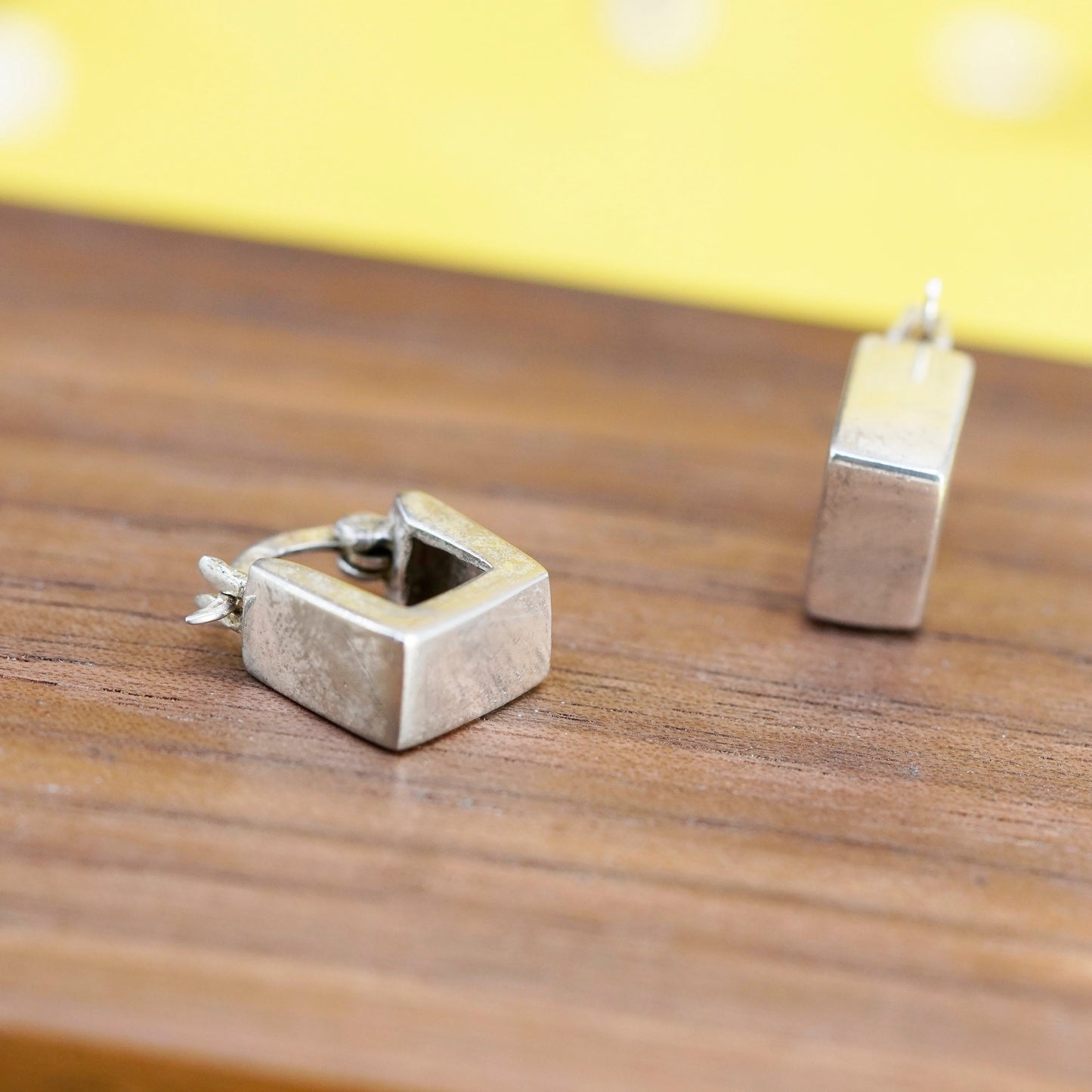 0.5”, vintage Italy Sterling silver handmade hoops, square 925 huggie earrings