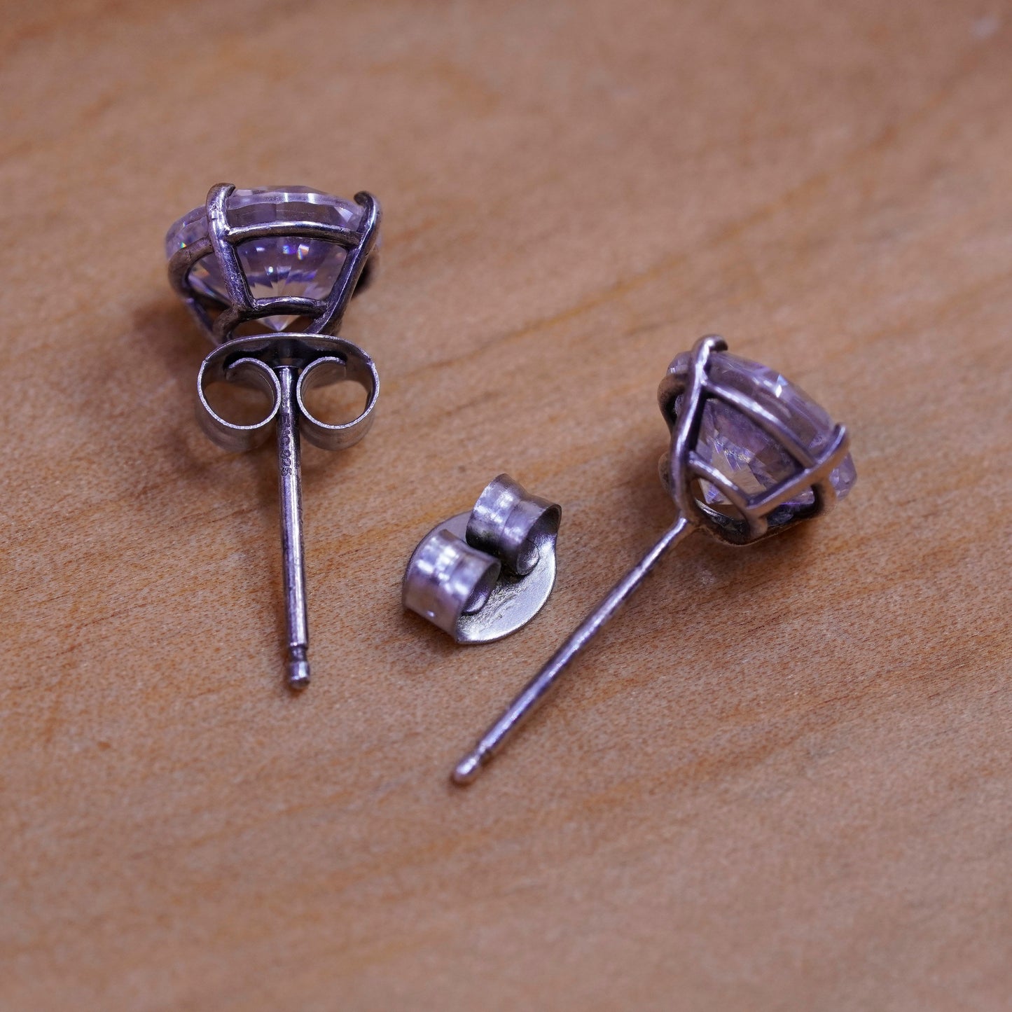 6mm, vintage Sterling silver clear round crystal studs, cz earrings
