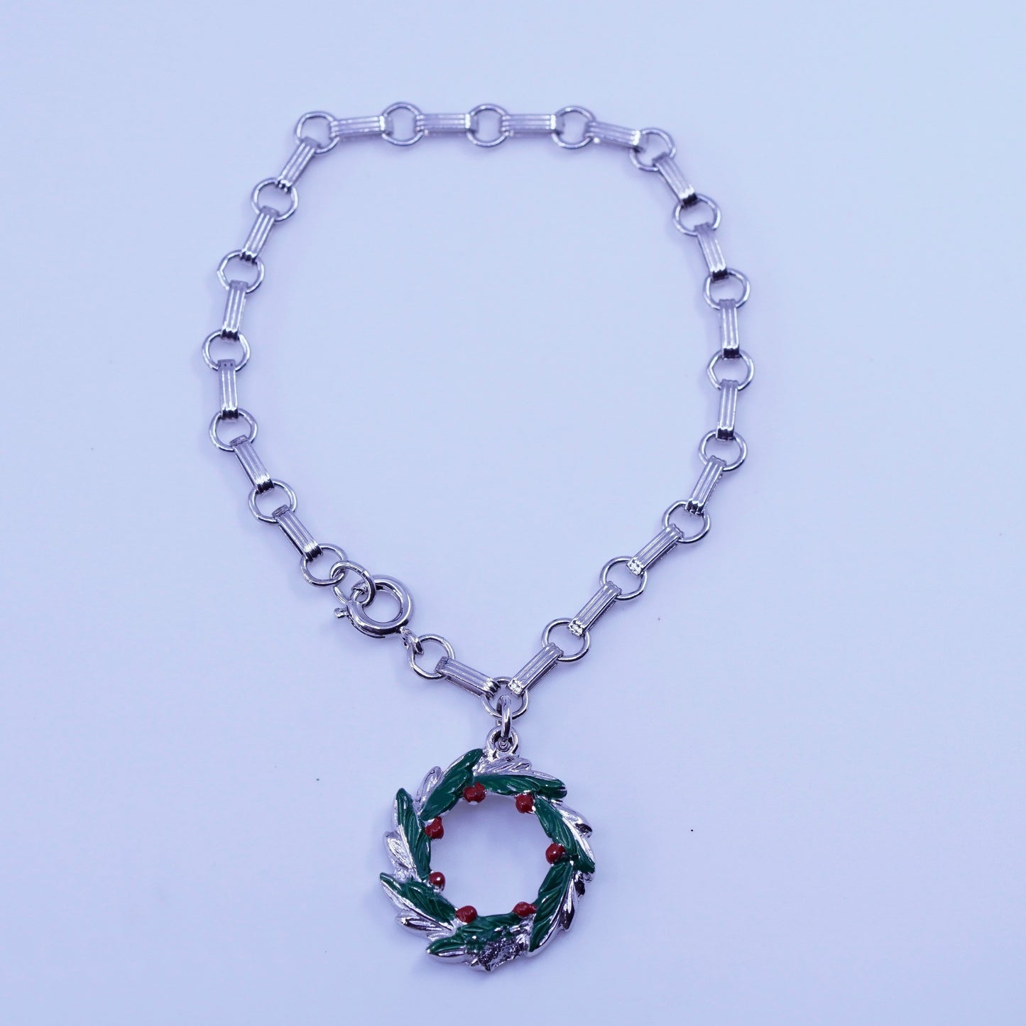 7”, vtg Italy Sterling 925 silver handmade bracelet, circle chain Berry Wreath