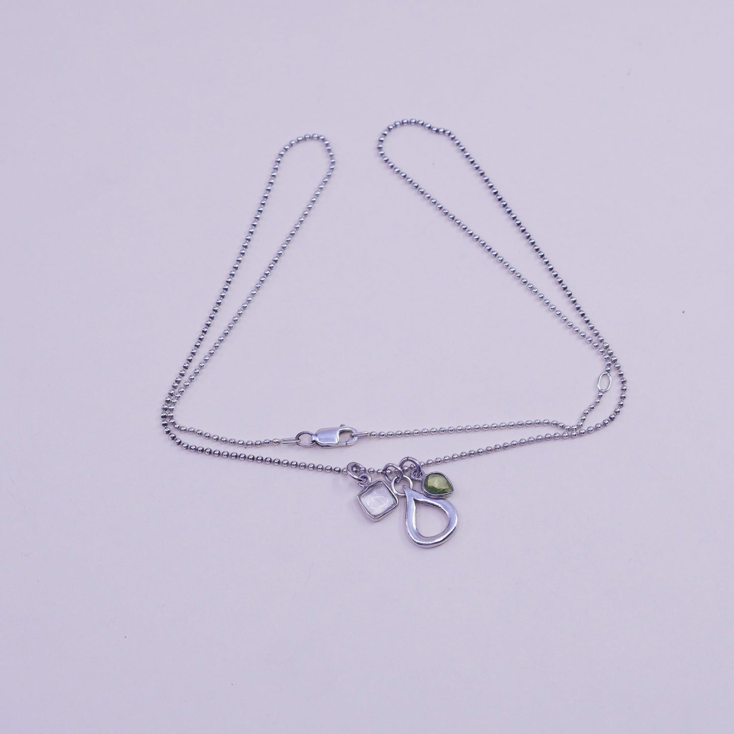 16+2”, 1mm, Vintage Sterling 925 silver bead chain necklace teardrop pendant