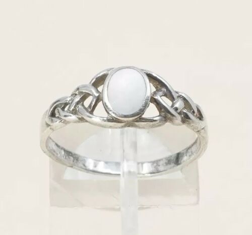 Sz 8, Vtg Navajo Sterling Silver Handmade Ring, 925 Silver Band W/ MOP inlay
