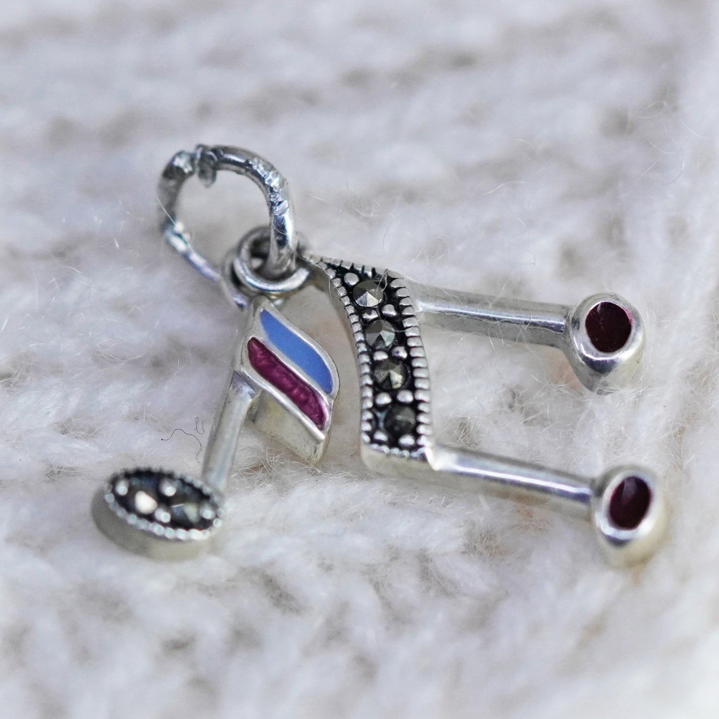 sterling silver handmade pendant, 925 music note, melody charm with marcasite