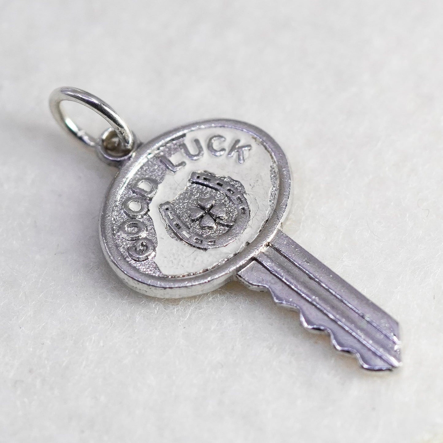 Antique Sterling 925 silver handmade pendant, key bead charm with good luck