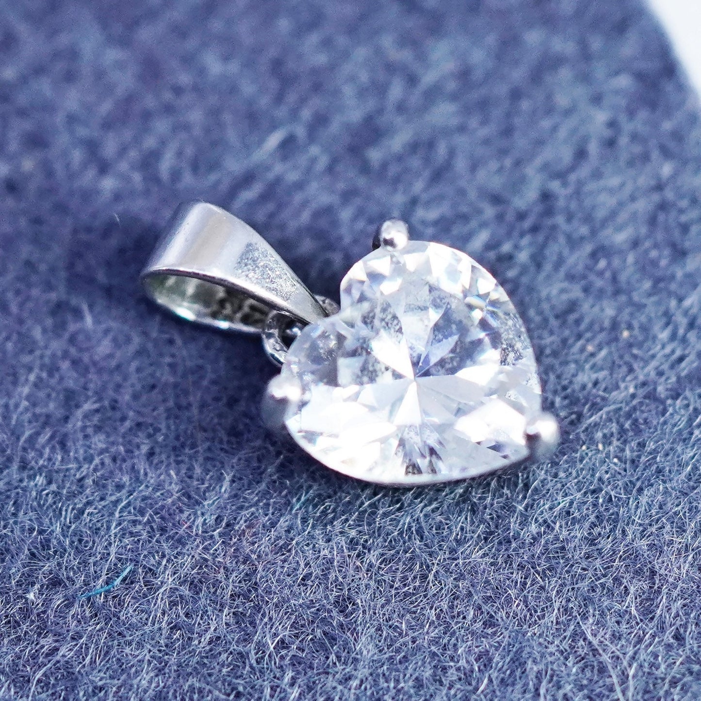 Vintage sterling 925 silver tiny pendant with heart Cz