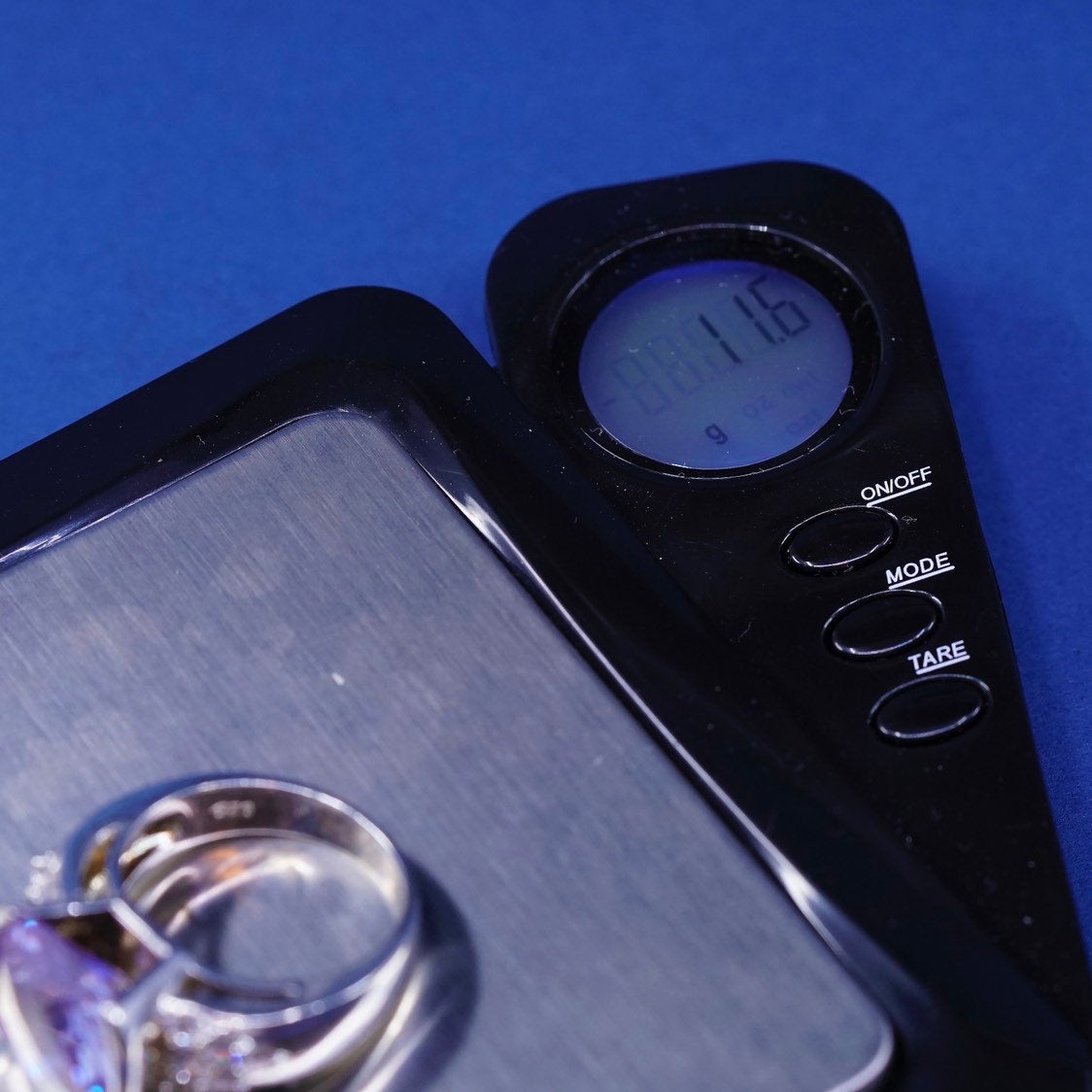 sz 8.75, vtg Sterling silver handmade ring, 925 w/ amethyst ring