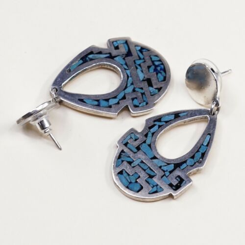 Amazing handmade Sterling Silver earrings, 925 Turquoise Teardrop Dangles