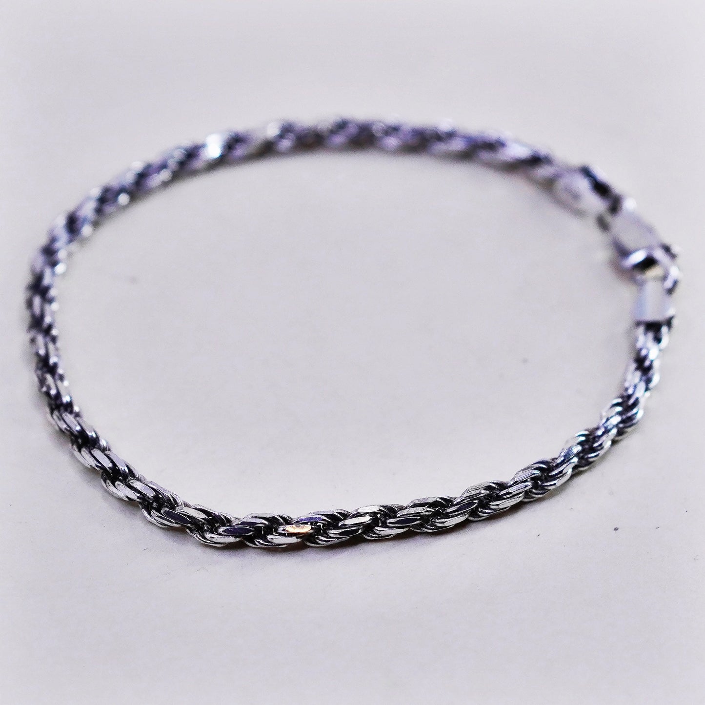7”, 3mm, vintage IBB Sterling silver rope chain, Italy 925 men’s bracelet