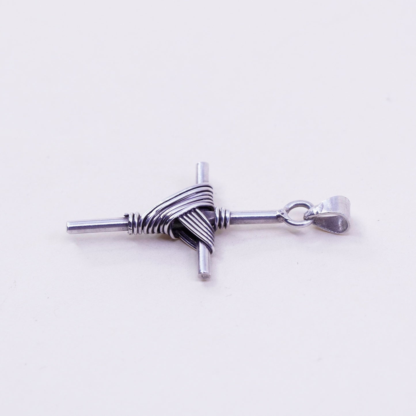 Vintage mexico handmade Sterling silver pendant, 925 cross with wired details