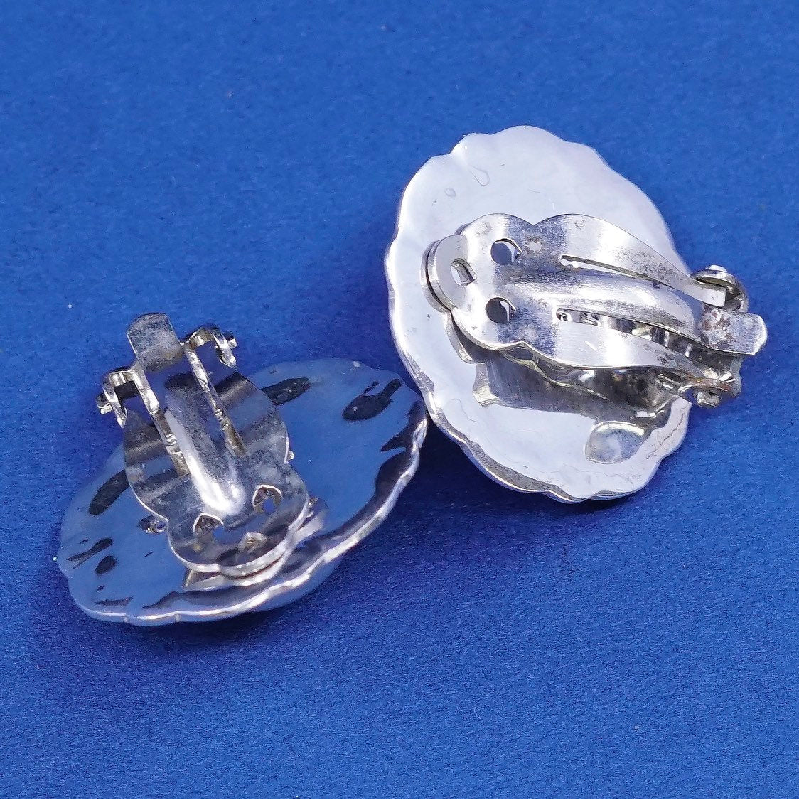 two tone Sterling silver handmade earrings, 925 flower clip on w/ brass cable