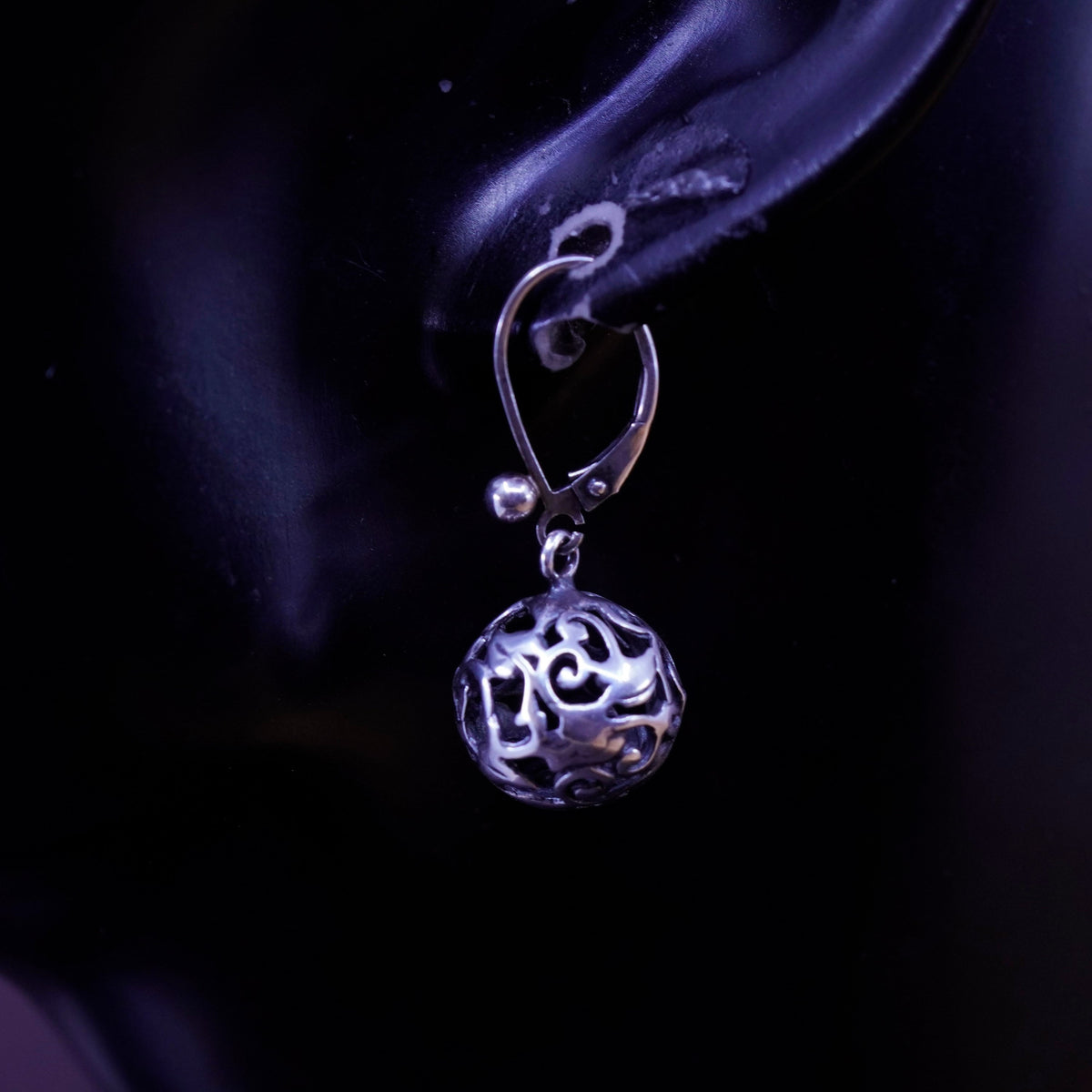 Vintage Sterling silver handmade earrings, 925 filigree bead drops