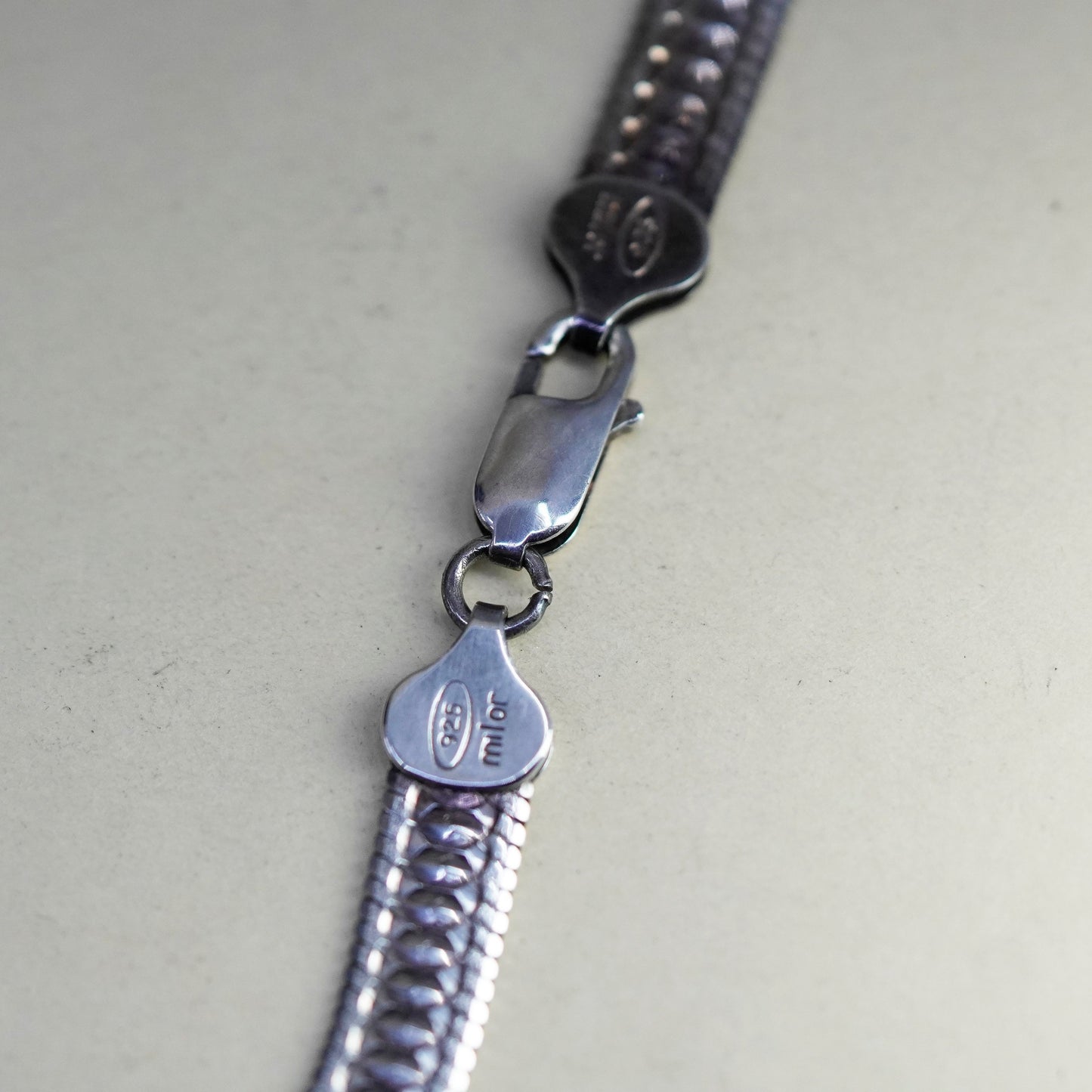 18”, VTG Italy Milor sterling silver necklace, textured 925 herringbone chain