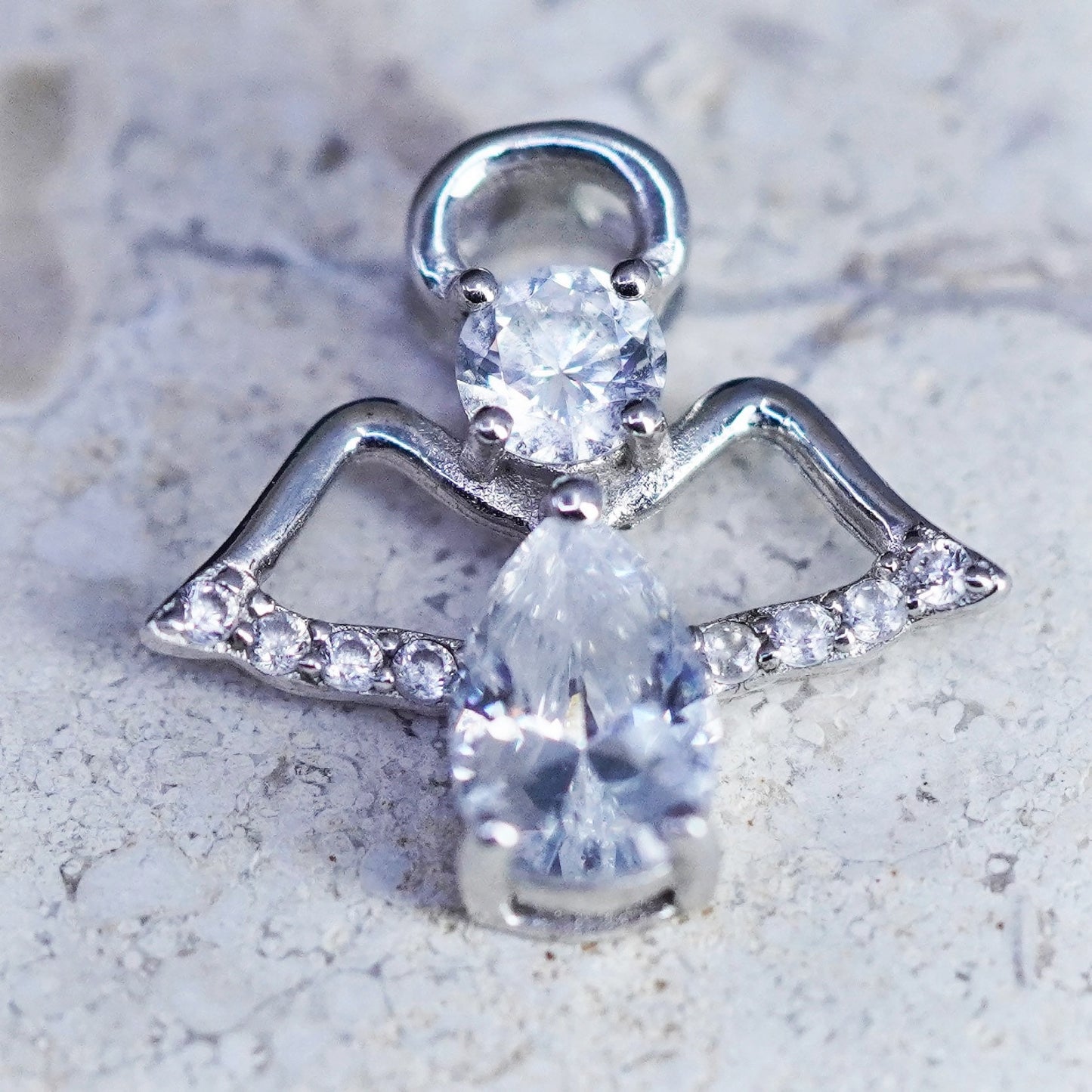 Vintage Sterling silver pendant, 925 Angel with cz