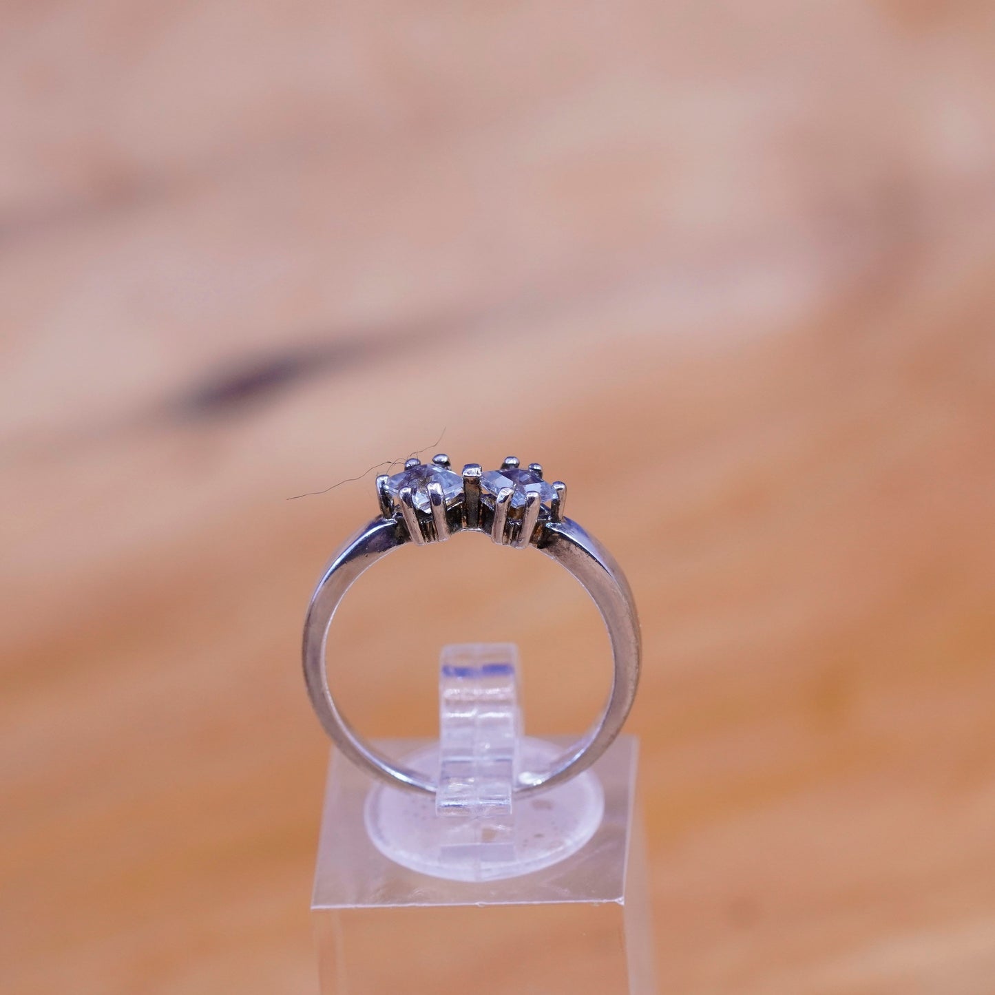 Size 8.25, vintage Sterling silver handmade ring, 925 stackable band with cz