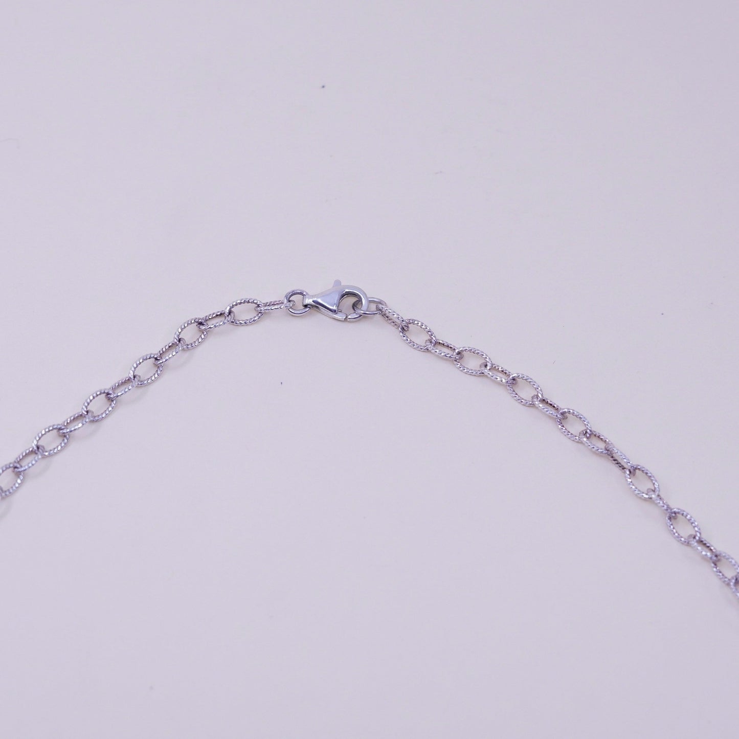 17”, Sterling 925 silver necklace with crystal beads mother of pearl pendant