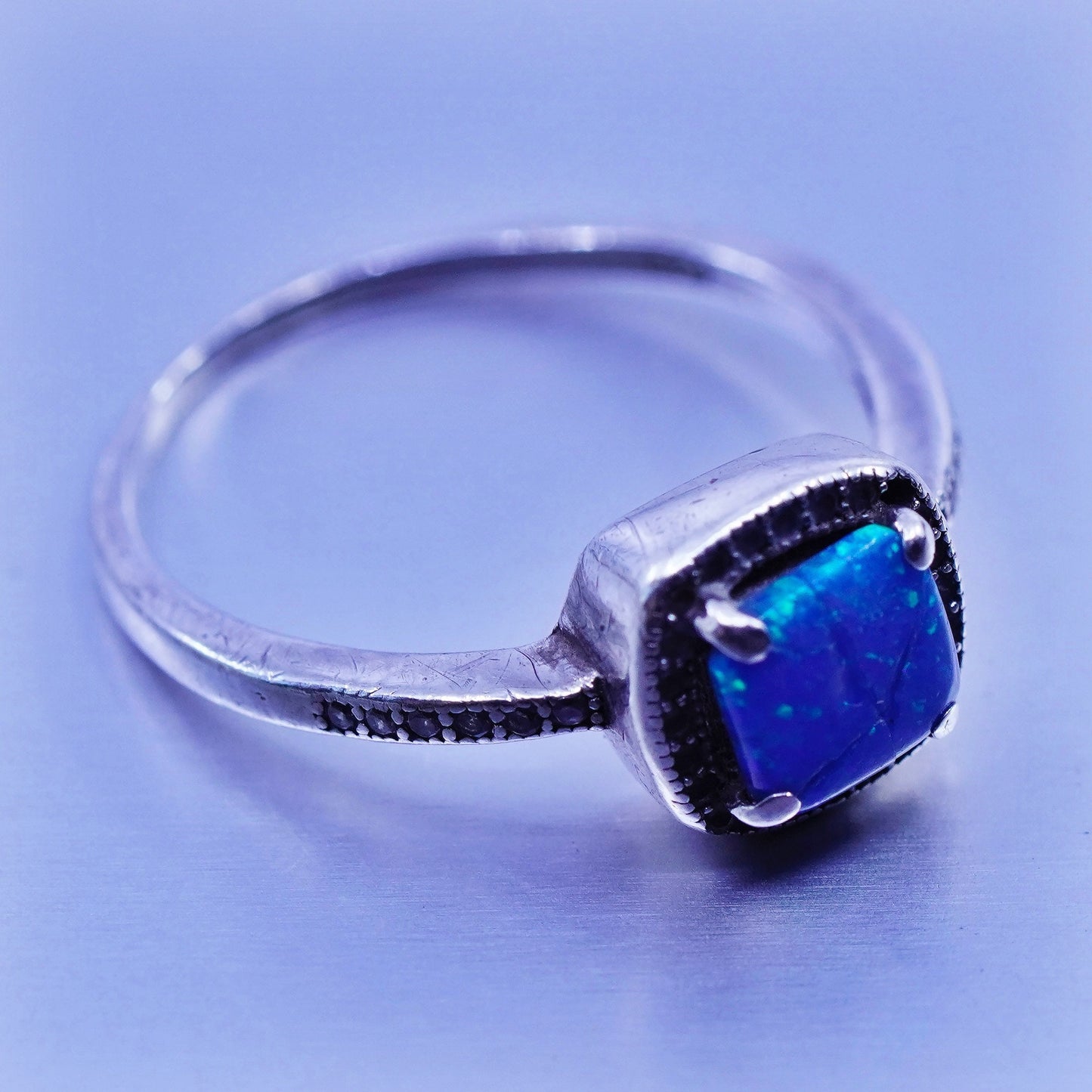 Size 7.5, vintage Sterling 925 silver handmade ring with opal and cz