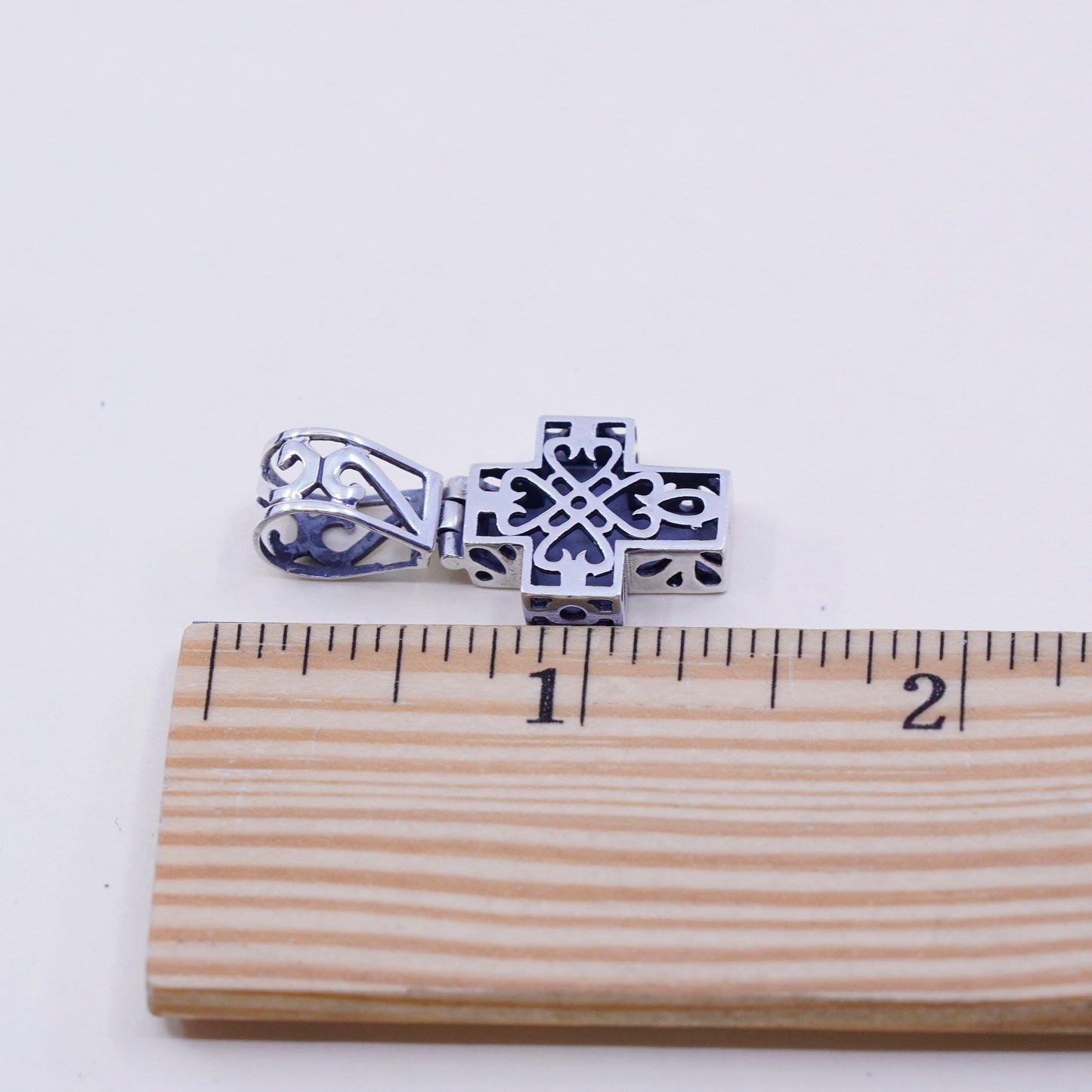 Vintage handmade Sterling silver pendant, filigree 925 cross charm