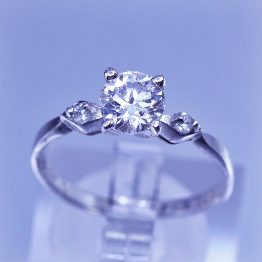 Size 7.5, vintage Sterling 925 silver handmade engagement ring with Cz