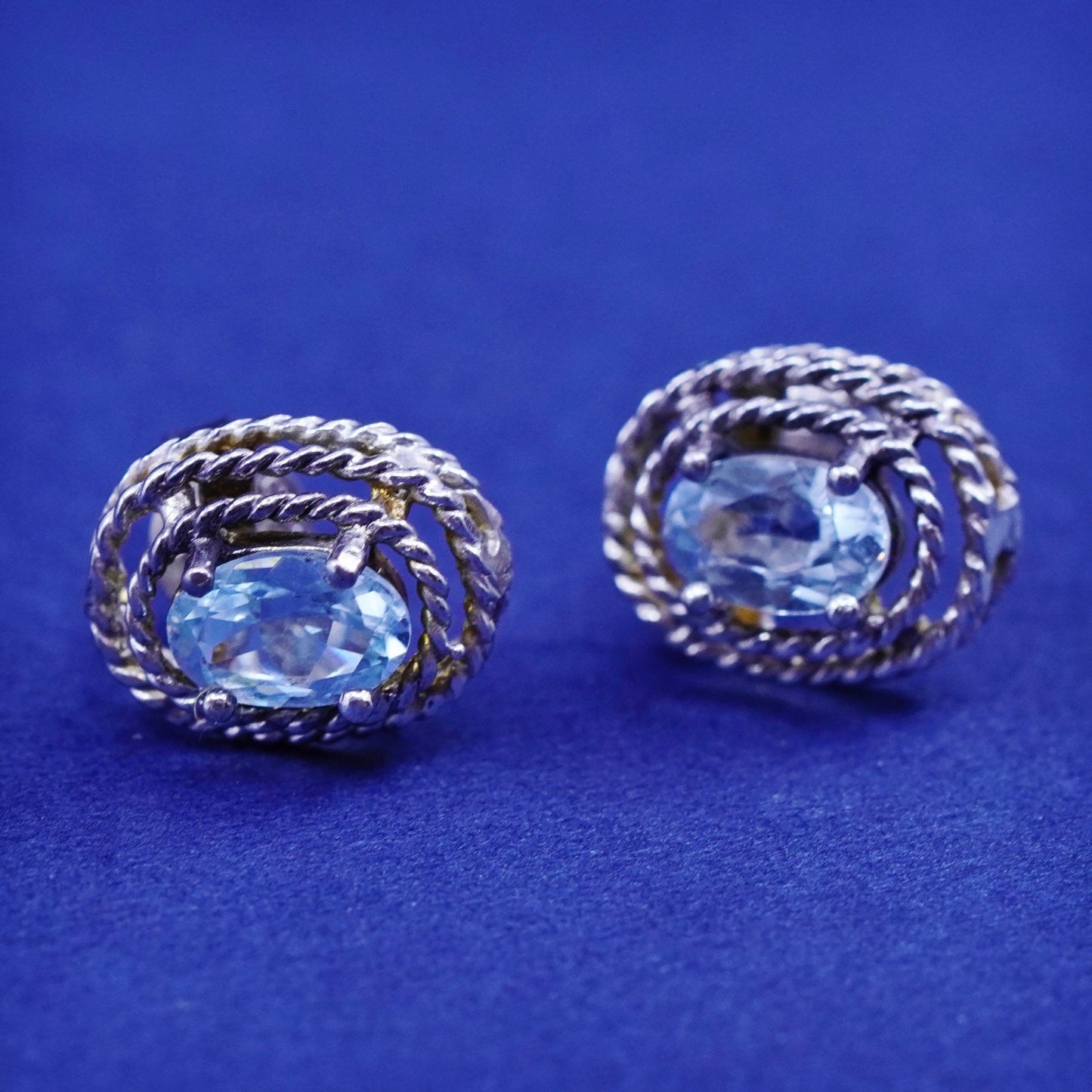Vintage Sterling silver handmade earrings, 925 studs with topaz