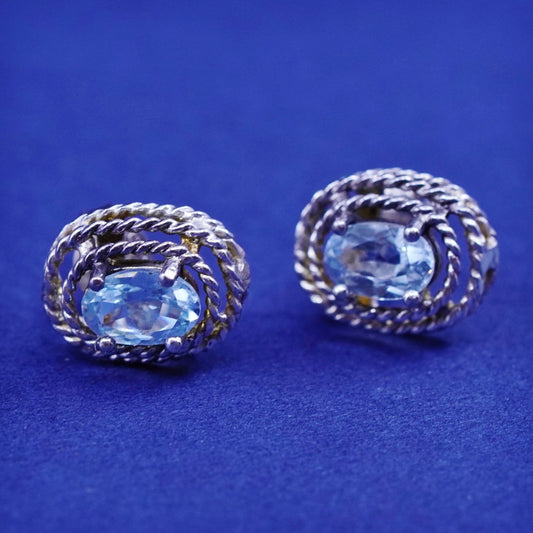 Vintage Sterling silver handmade earrings, 925 studs with topaz