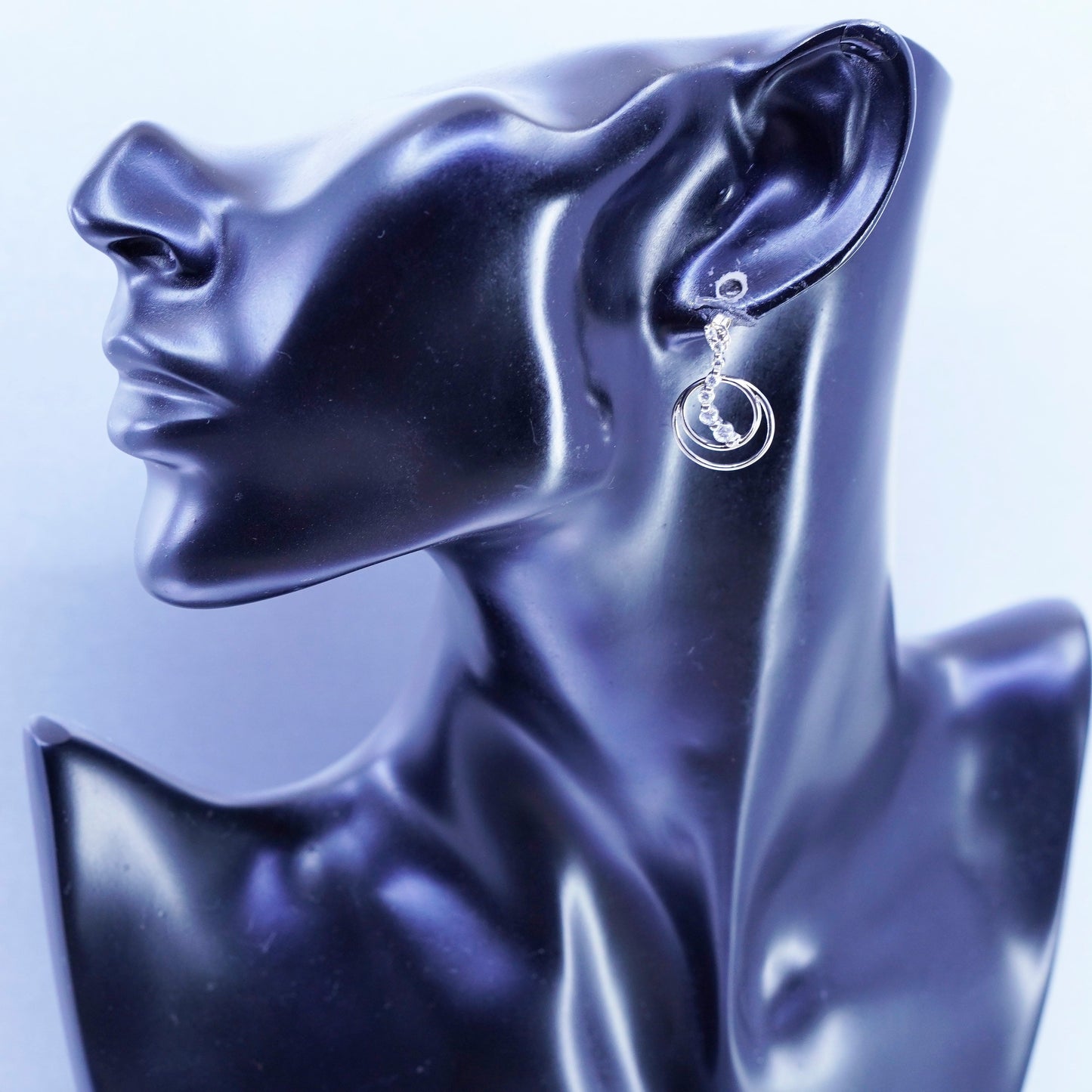 Vintage Sterling 925 silver circle earrings with wavy Cz