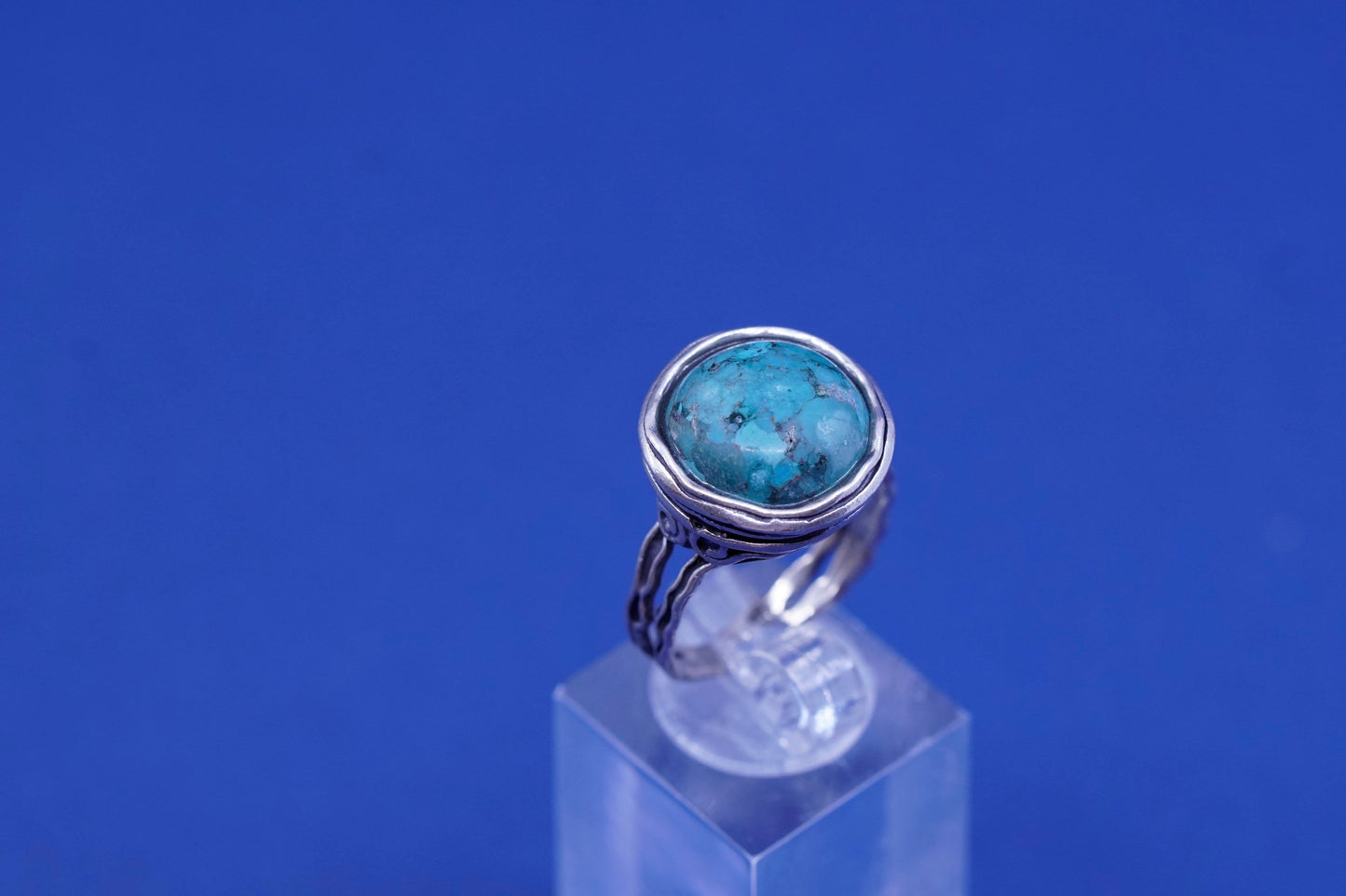 Size 7.75, vintage Israel Sterling silver handmade ring with turquoise